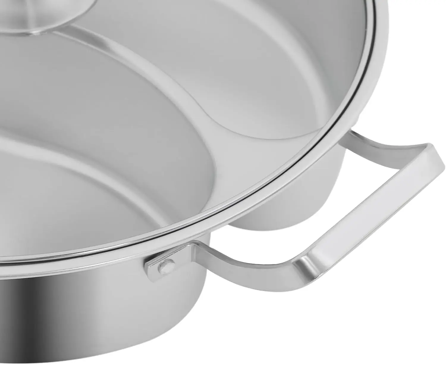 Double-flavor Hot Pot, 5L Stainless Steel Hot Pot with Divider and Clear Lid Divided Stockpot for Gas Hob Induction Hob Electric Ceramic Hob Electric Heater (12.6 * 3.5 inch)