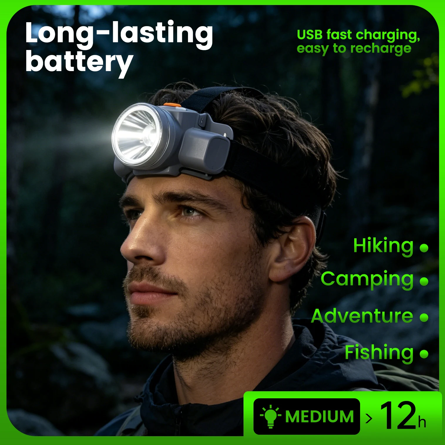 Super Bright Led Flashlight, Long Battery Life, USB Fast Charging, Two Modes (High Brightness for over 8 Hours / Medium Brightness for over 12 Hours), Rechargeable Tactical Flashlight, Suitable for Camping, Hiking, Emergencies, and Outdoor Activities