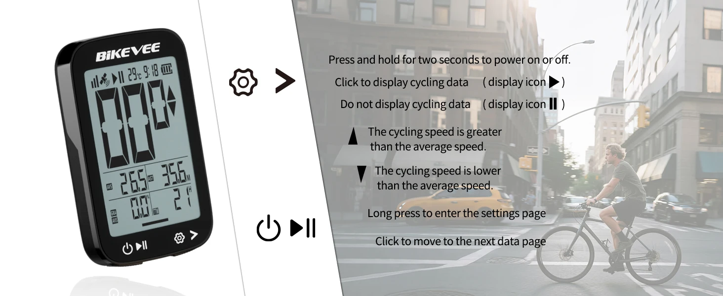 BIKEVEE Rechargeable GPS Wireless Bike Cycling Computer Waterproof USB-C Wireless Bicycle Speedometer Odometer Stopwatch with Auto Backlight Altitude Gradient Speed Mileage Riding Accessories
