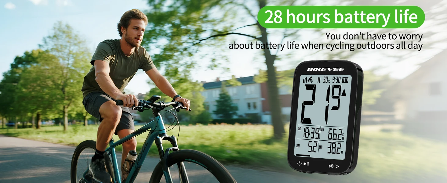 BIKEVEE Rechargeable GPS Wireless Bike Cycling Computer Waterproof USB-C Wireless Bicycle Speedometer Odometer Stopwatch with Auto Backlight Altitude Gradient Speed Mileage Riding Accessories