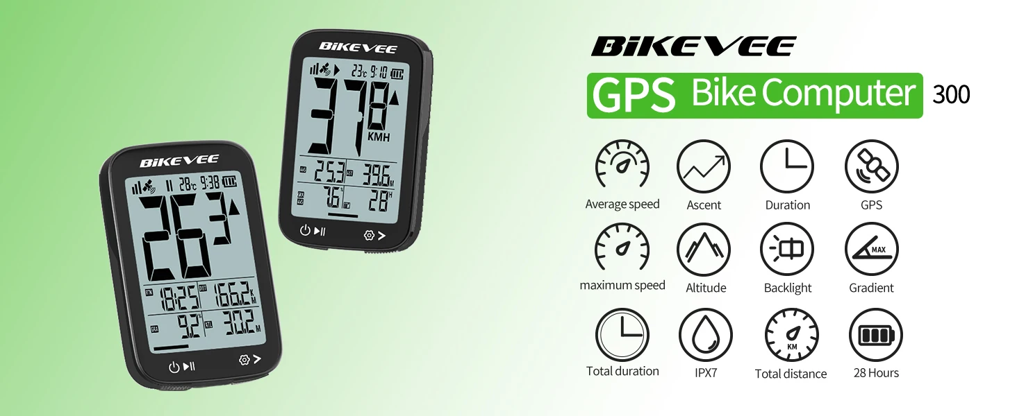 BIKEVEE Rechargeable GPS Wireless Bike Cycling Computer Waterproof USB-C Wireless Bicycle Speedometer Odometer Stopwatch with Auto Backlight Altitude Gradient Speed Mileage Riding Accessories