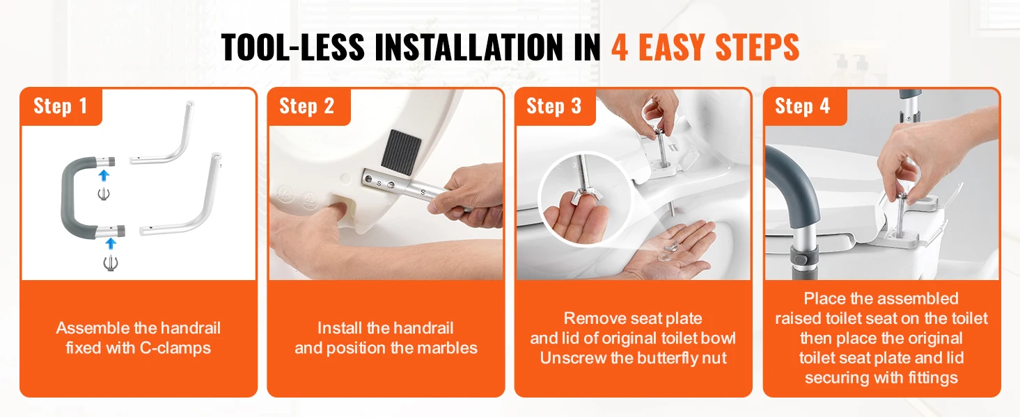 SucceBuy Raised Toilet Seat 3.5" Height Raised 300 lbs Weight Capacity for Standard Round Durable Toilet Aluminum Handrail