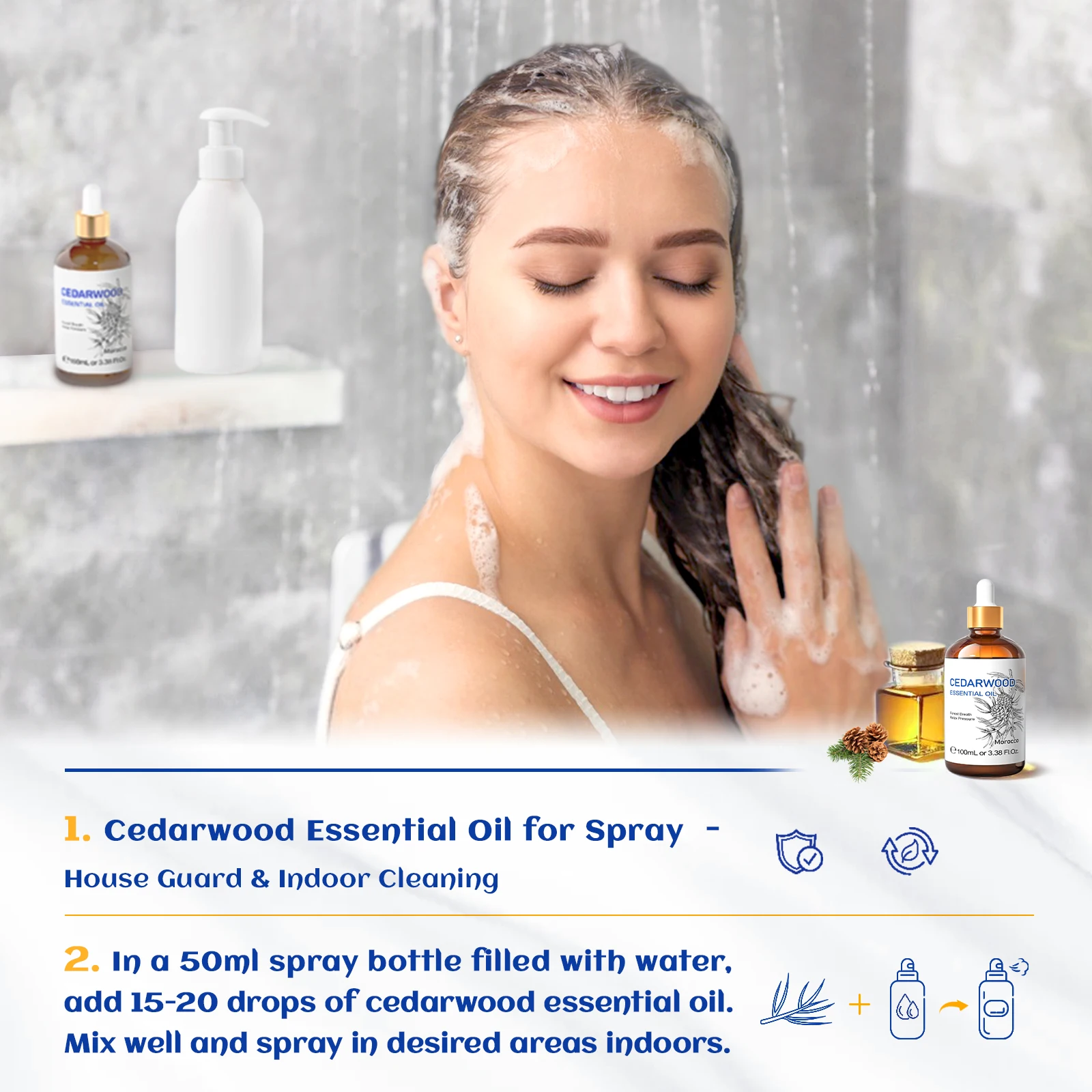 HIQILI 100ML Cedarwood Essential Oil, Pure Essential Oil for Diffuser, Humidifier, Massage, Relaxing, Relieving Stress