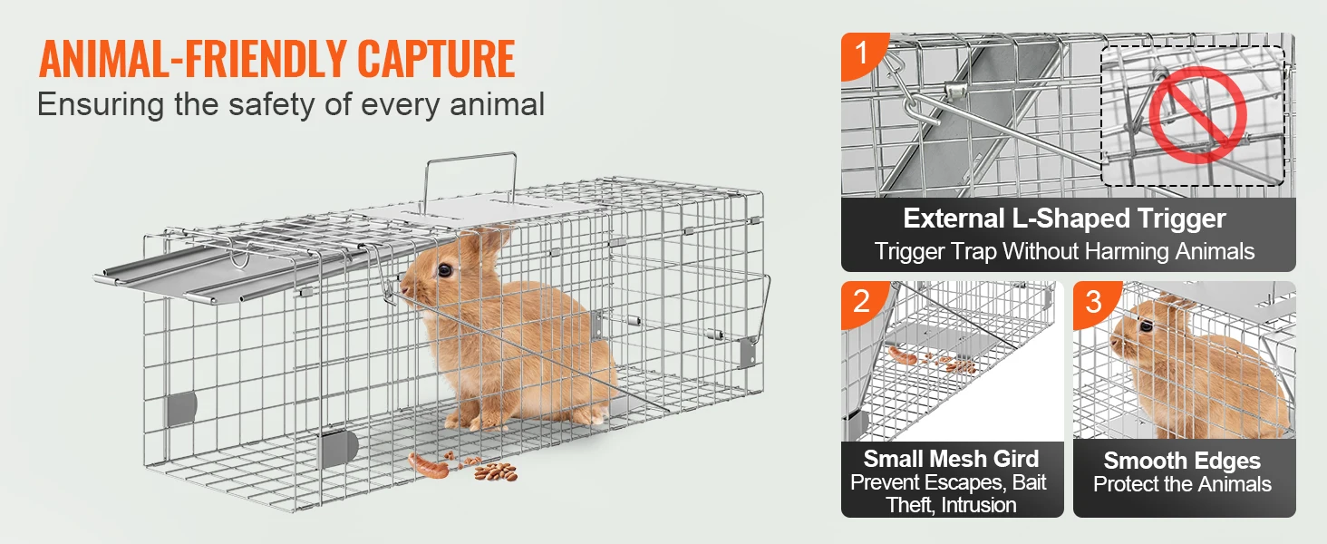 SucceBuy Live Animal Cage Trap Humane Cat Trap Galvanized Iron Folding Animal Trap with Handle for Rabbits Stray Cats Squirrels
