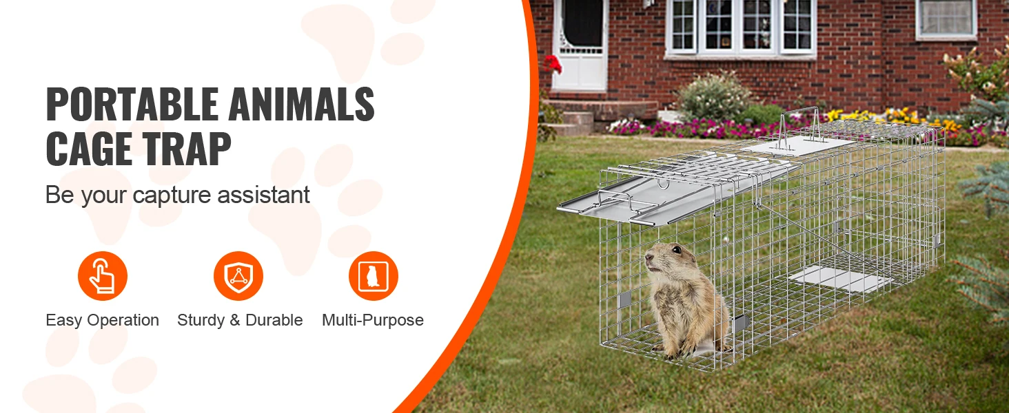 SucceBuy Live Animal Cage Trap Humane Cat Trap Galvanized Iron Folding Animal Trap with Handle for Rabbits Stray Cats Squirrels