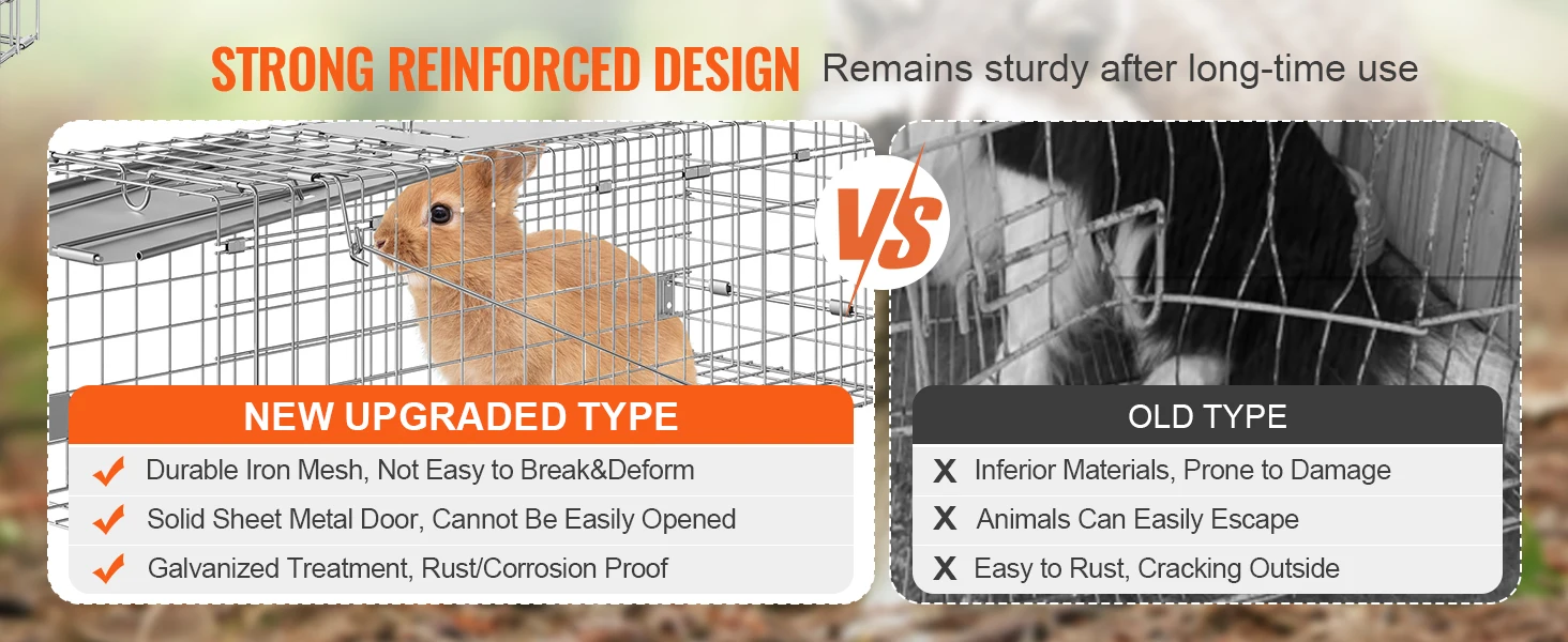 SucceBuy Live Animal Cage Trap Humane Cat Trap Galvanized Iron Folding Animal Trap with Handle for Rabbits Stray Cats Squirrels