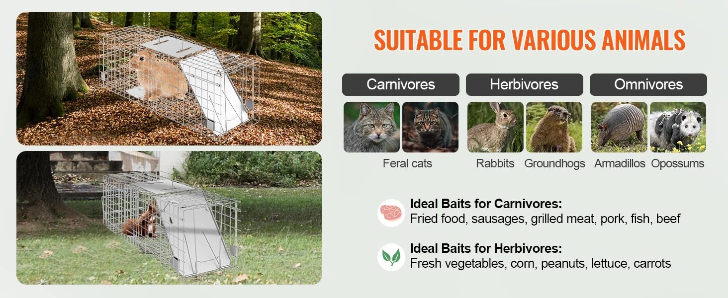 SucceBuy Live Animal Cage Trap Humane Cat Trap Galvanized Iron Folding Animal Trap with Handle for Rabbits Stray Cats Squirrels