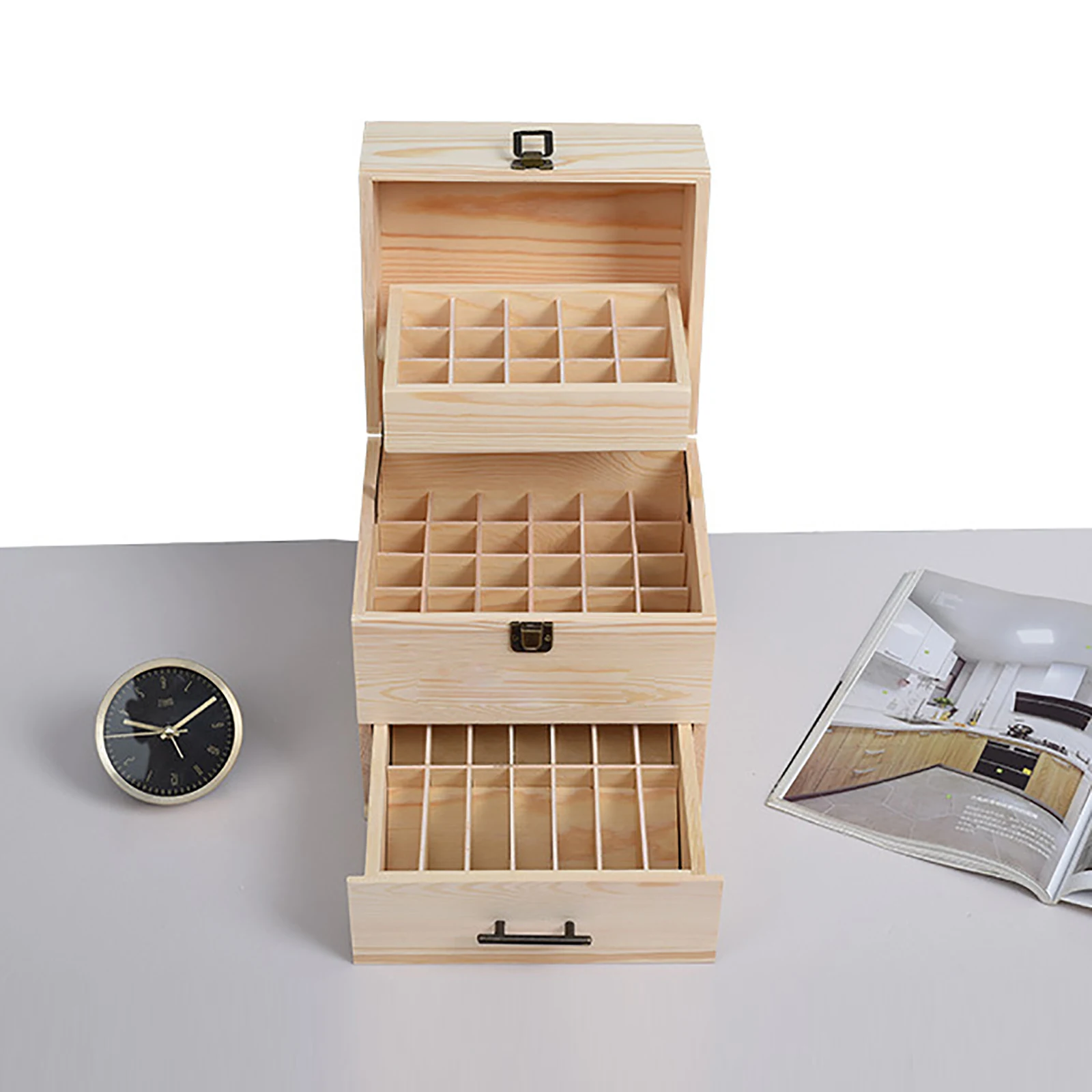 Wood Essential Oil Box 59 Grid Wood Essential Oil Box Essential Oil Packaging Box High Quality 3 Layer Essential Oil Box