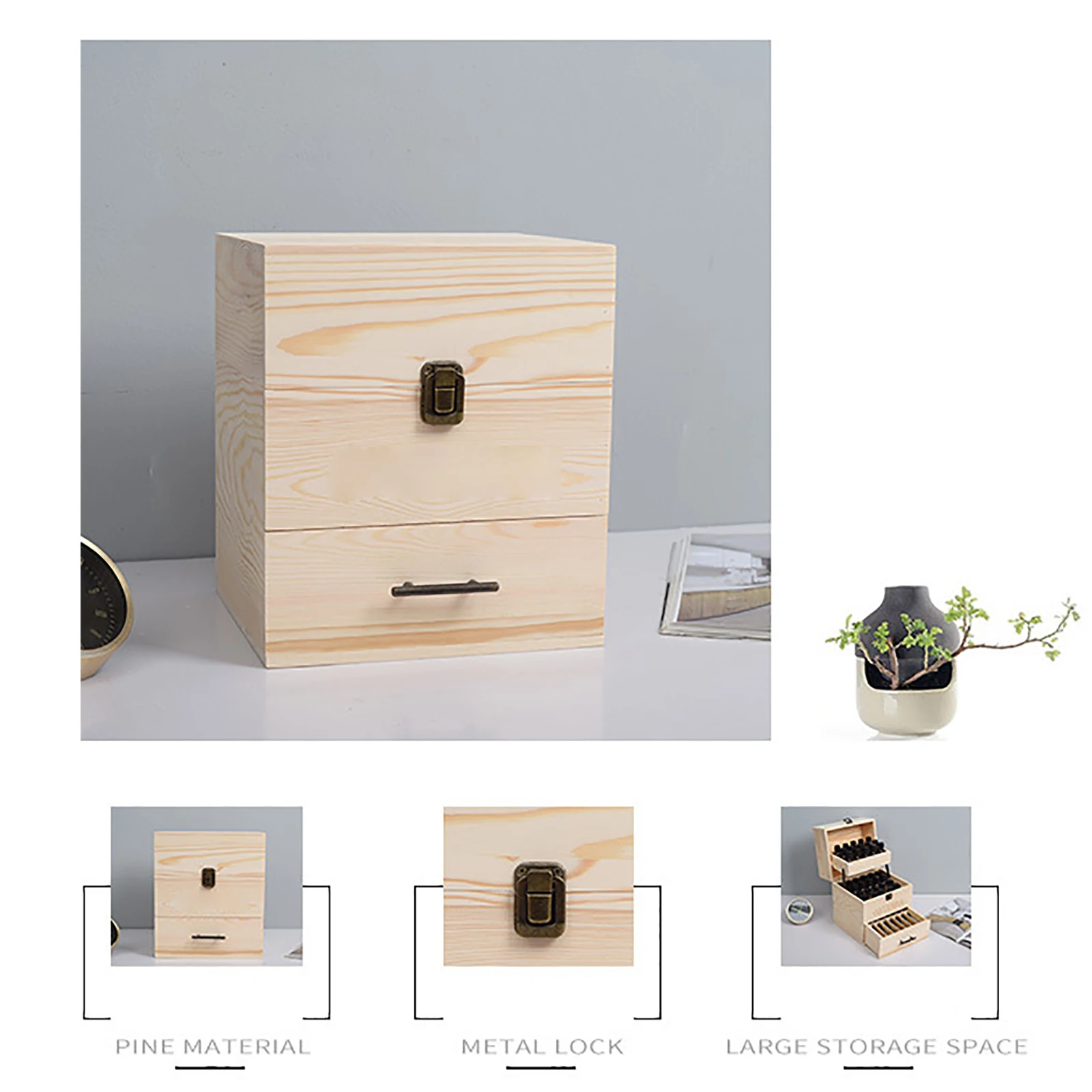 Wood Essential Oil Box 59 Grid Wood Essential Oil Box Essential Oil Packaging Box High Quality 3 Layer Essential Oil Box