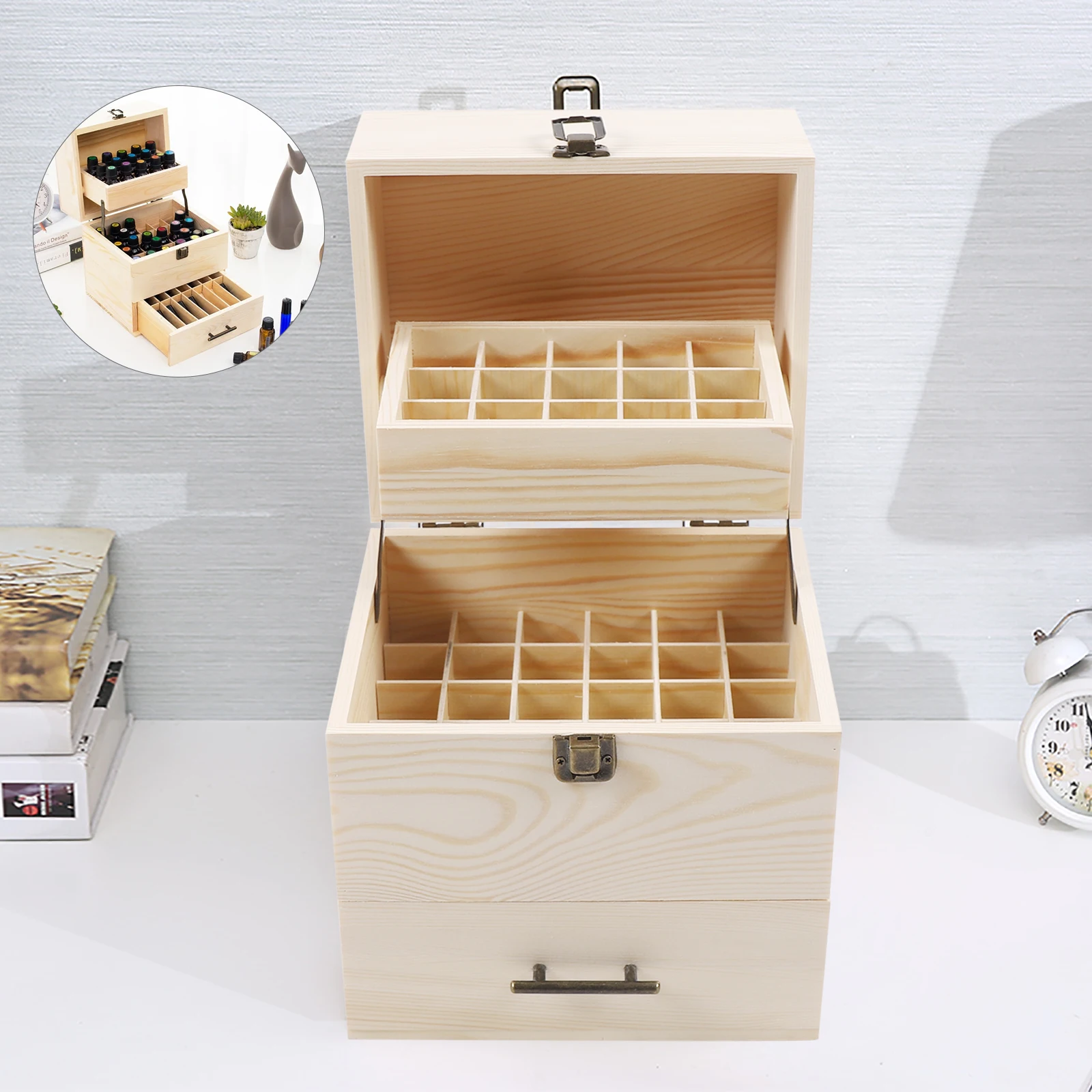 Wood Essential Oil Box 59 Grid Wood Essential Oil Box Essential Oil Packaging Box High Quality 3 Layer Essential Oil Box