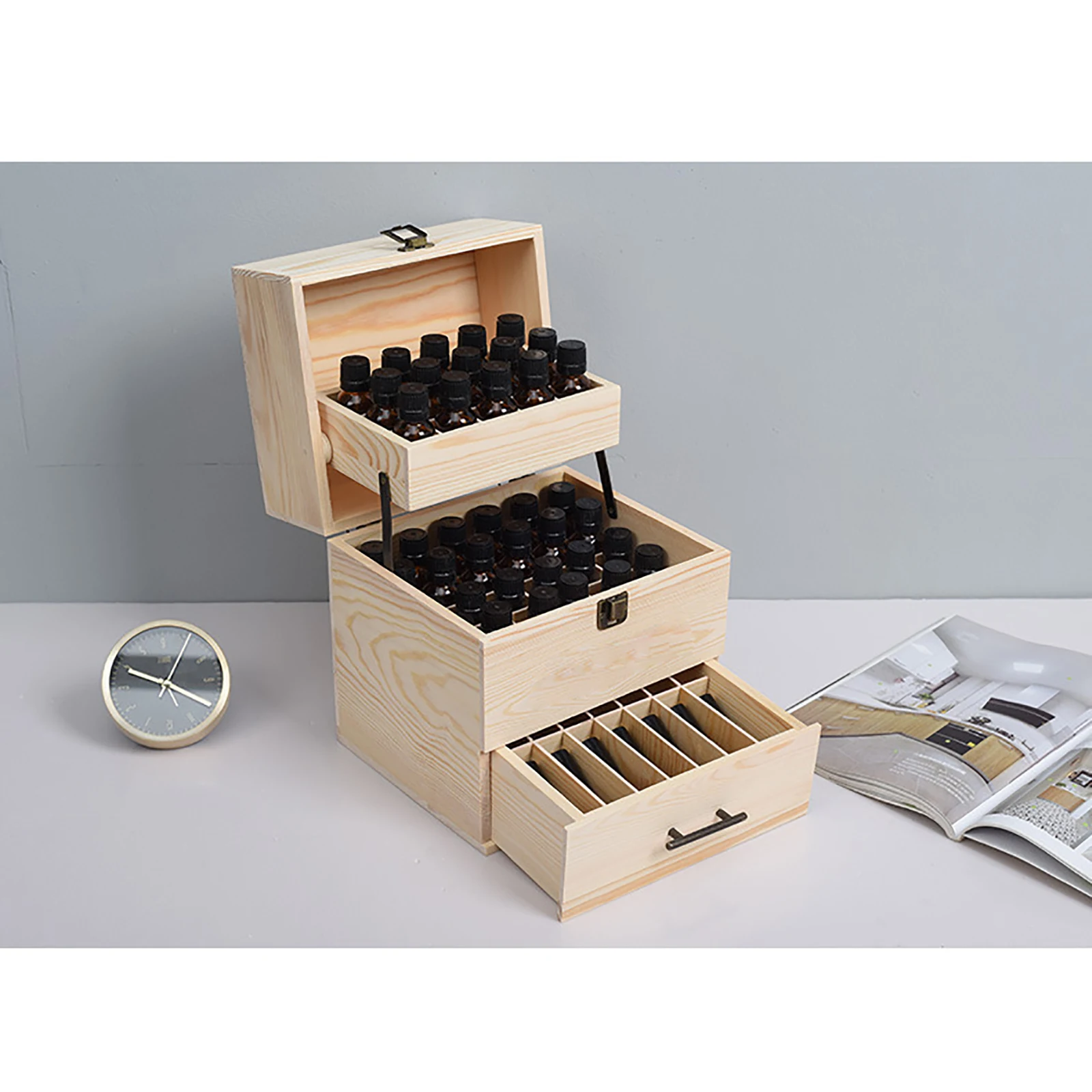 Wood Essential Oil Box 59 Grid Wood Essential Oil Box Essential Oil Packaging Box High Quality 3 Layer Essential Oil Box