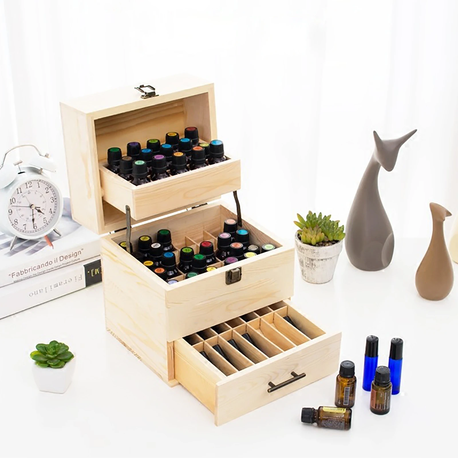 Wood Essential Oil Box 59 Grid Wood Essential Oil Box Essential Oil Packaging Box High Quality 3 Layer Essential Oil Box