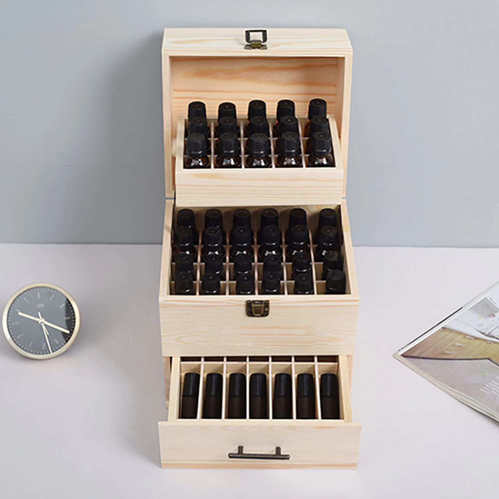 Wood Essential Oil Box 59 Grid Wood Essential Oil Box Essential Oil Packaging Box High Quality 3 Layer Essential Oil Box