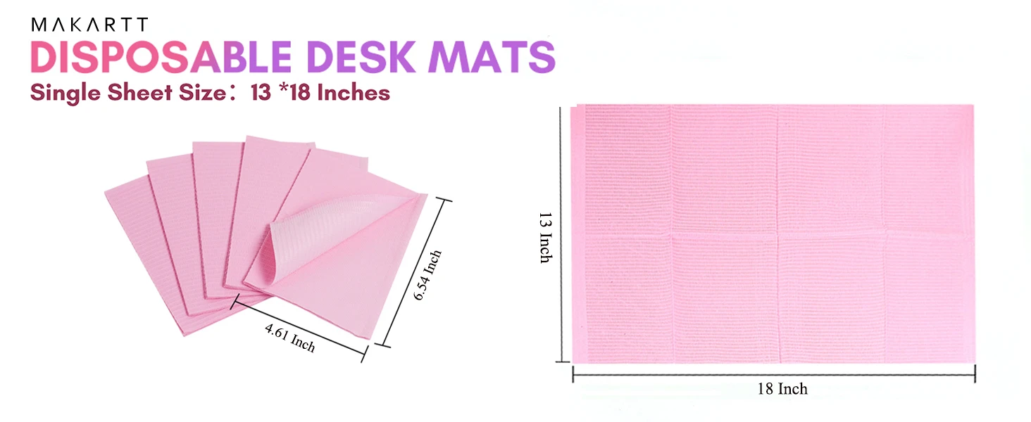 Makartt Disposable Nail Mats: 50Pcs Pink Fordable Nail Paper Towels for Table Acrylic Nail Practice Sheet 3 Ply Waterproof Nail