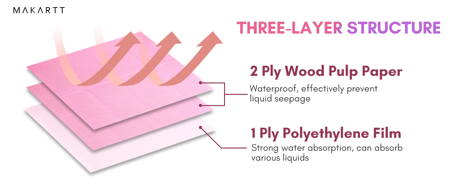 Makartt Disposable Nail Mats: 50Pcs Pink Fordable Nail Paper Towels for Table Acrylic Nail Practice Sheet 3 Ply Waterproof Nail