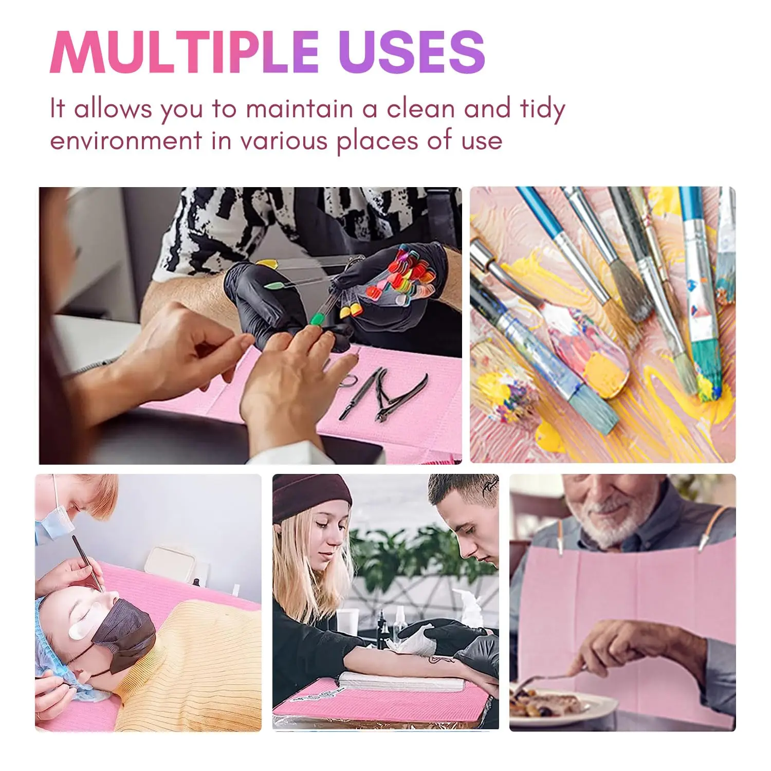 Makartt Disposable Nail Mats: 50Pcs Pink Fordable Nail Paper Towels for Table Acrylic Nail Practice Sheet 3 Ply Waterproof Nail