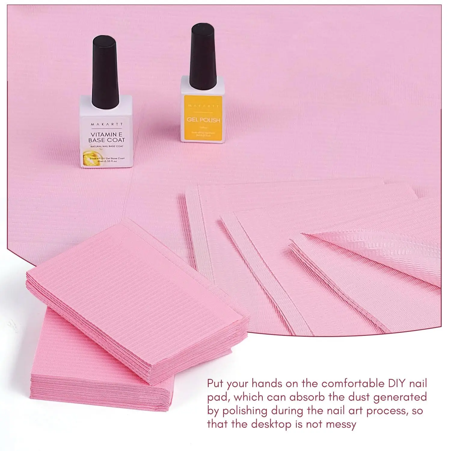 Makartt Disposable Nail Mats: 50Pcs Pink Fordable Nail Paper Towels for Table Acrylic Nail Practice Sheet 3 Ply Waterproof Nail