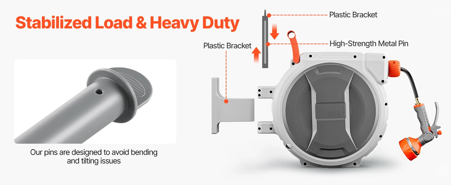 SucceBuy Retractable Garden Hose Reel Wall Mounted Hose Reel Heavy Duty Garden Hose Reel with 9Pattern Nozzle 180°Swivel Bracket