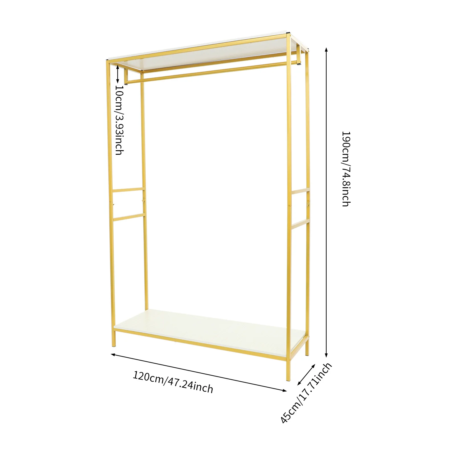 Gold Iron Clothing Rack with Shelves Wedding Dress Bridal Garment Rack Stand