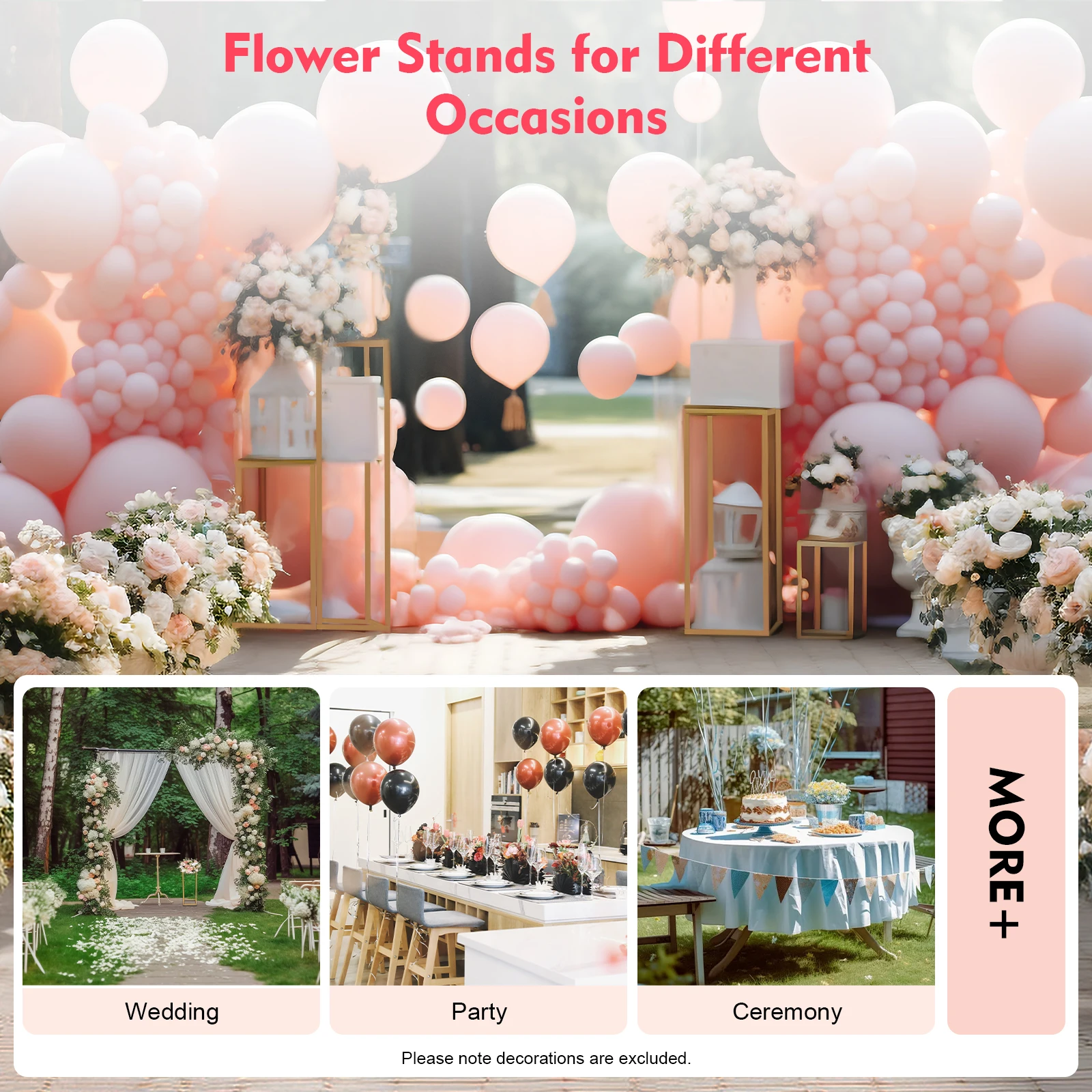 4Pcs Wedding Flower Stand Set Gold Metal Column Rack Party Decor Balloon Display Holder Centerpiece Vase Pillar 40+60+80+100cm