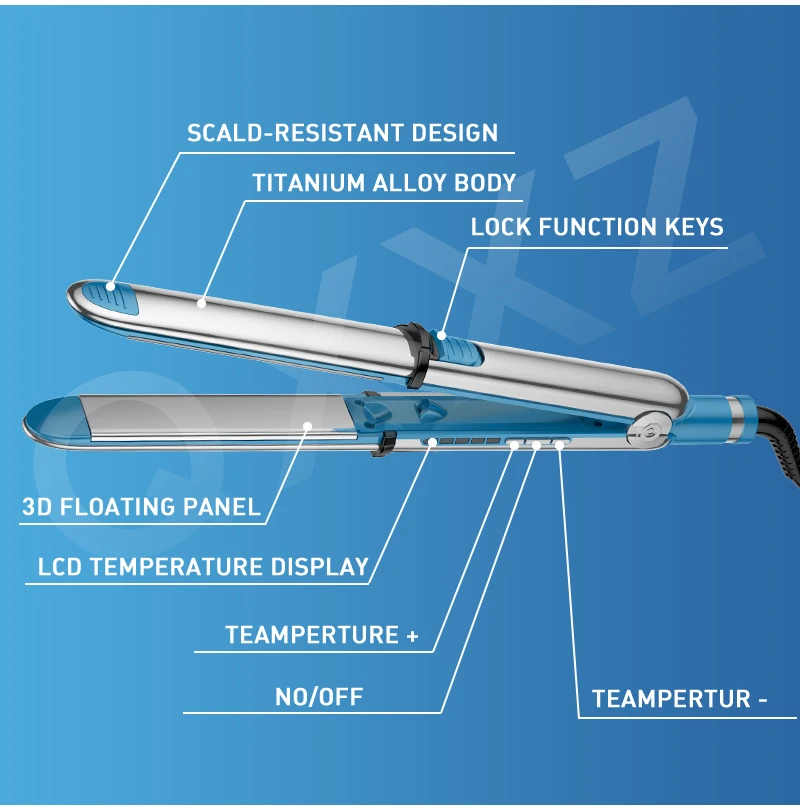 QXXZ Customized Hair Straightener Flat Iron LED Temperature Light Display Titanium Plate Rapid Heating Styling Tools