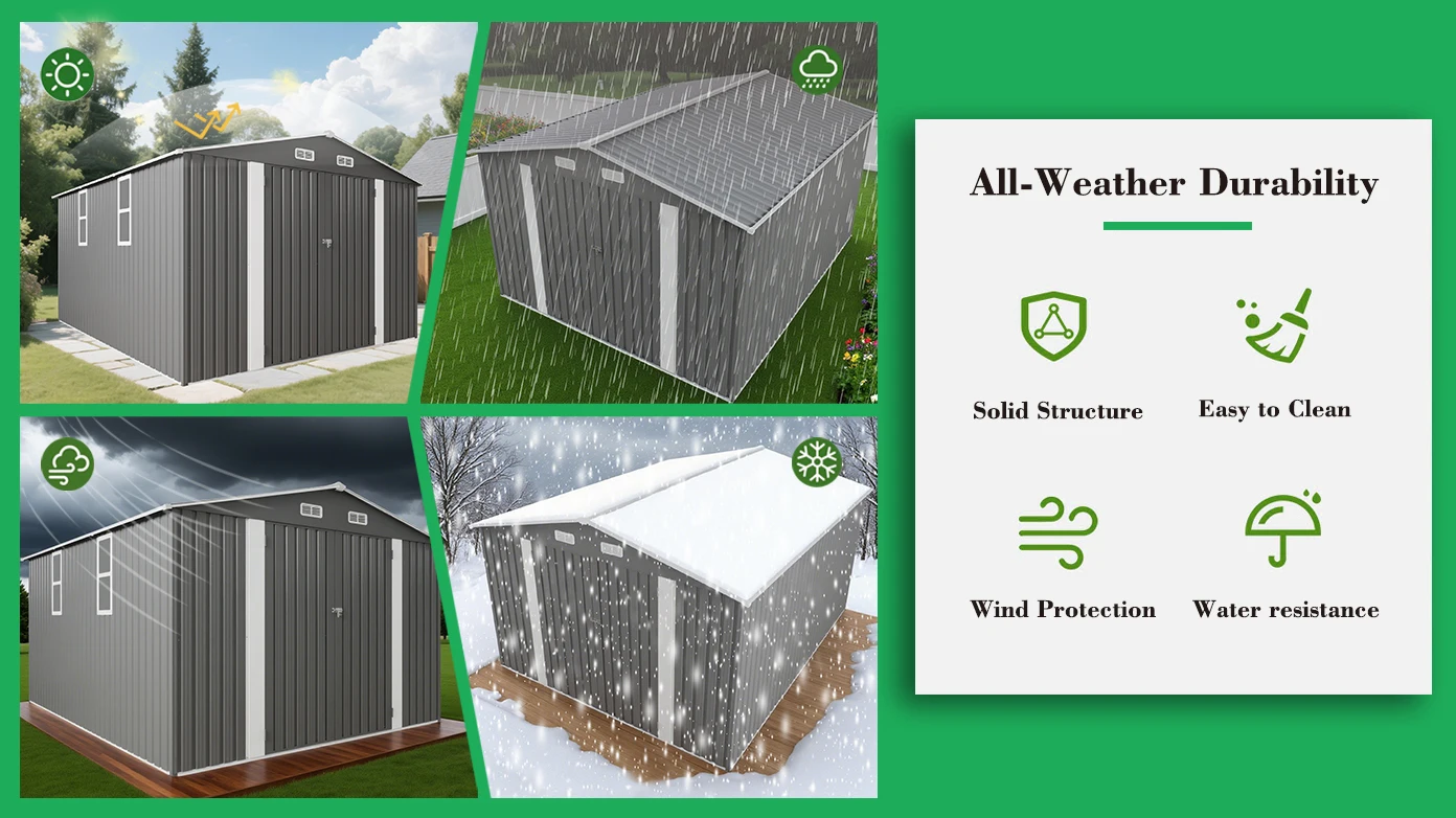 SUSUA10x12FT Outdoor Storage Shed  Metal Garden Shed with Double Door Two Window Waterproof Tool Shed for Backyard Patio Lawn