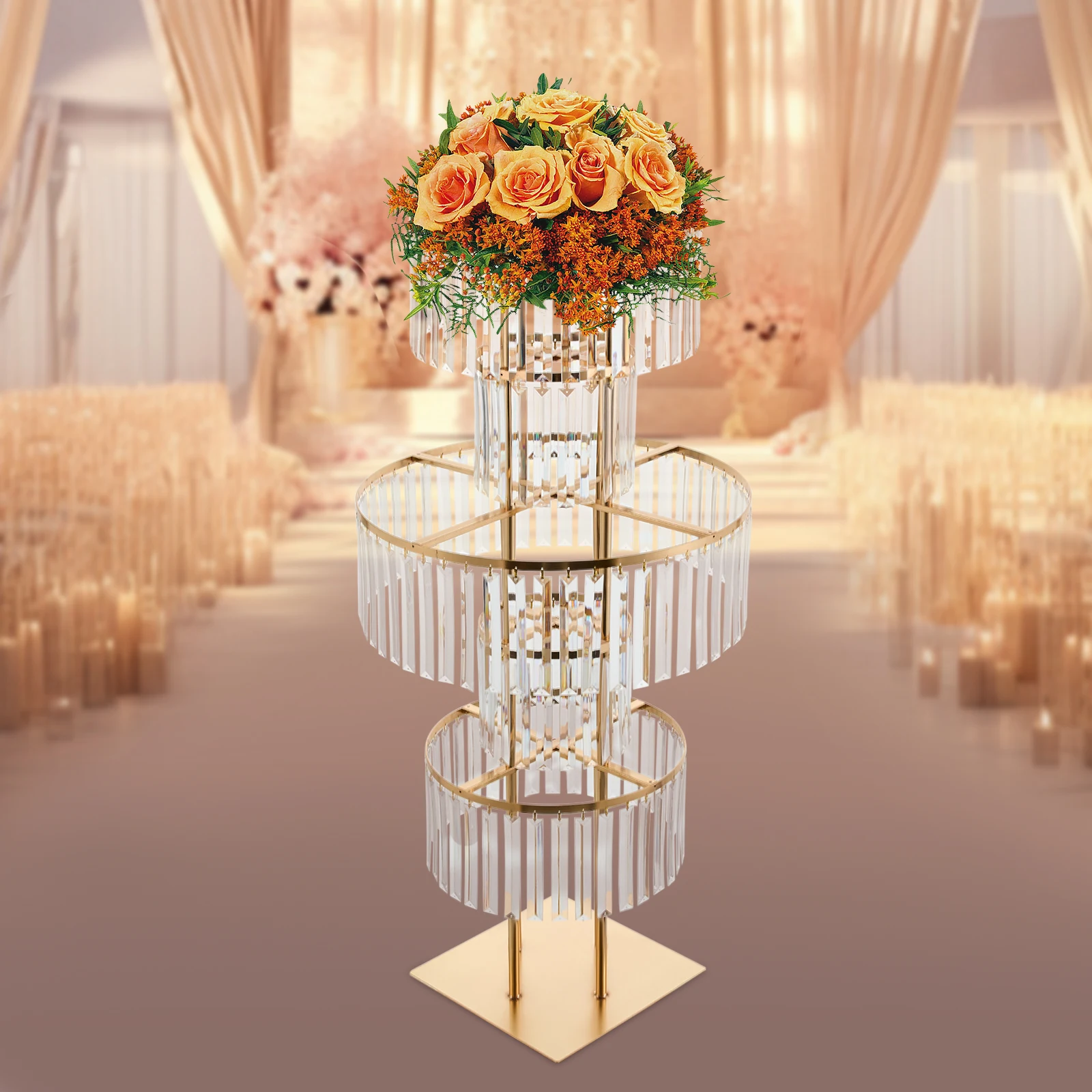 5 Tiers Crystal Flower Stand Gold/Silver 43.3 Inch Height Display Rack Aisle Guide Table Decoration Wedding Centerpiece Stand for Party Birthday Coffee Shop