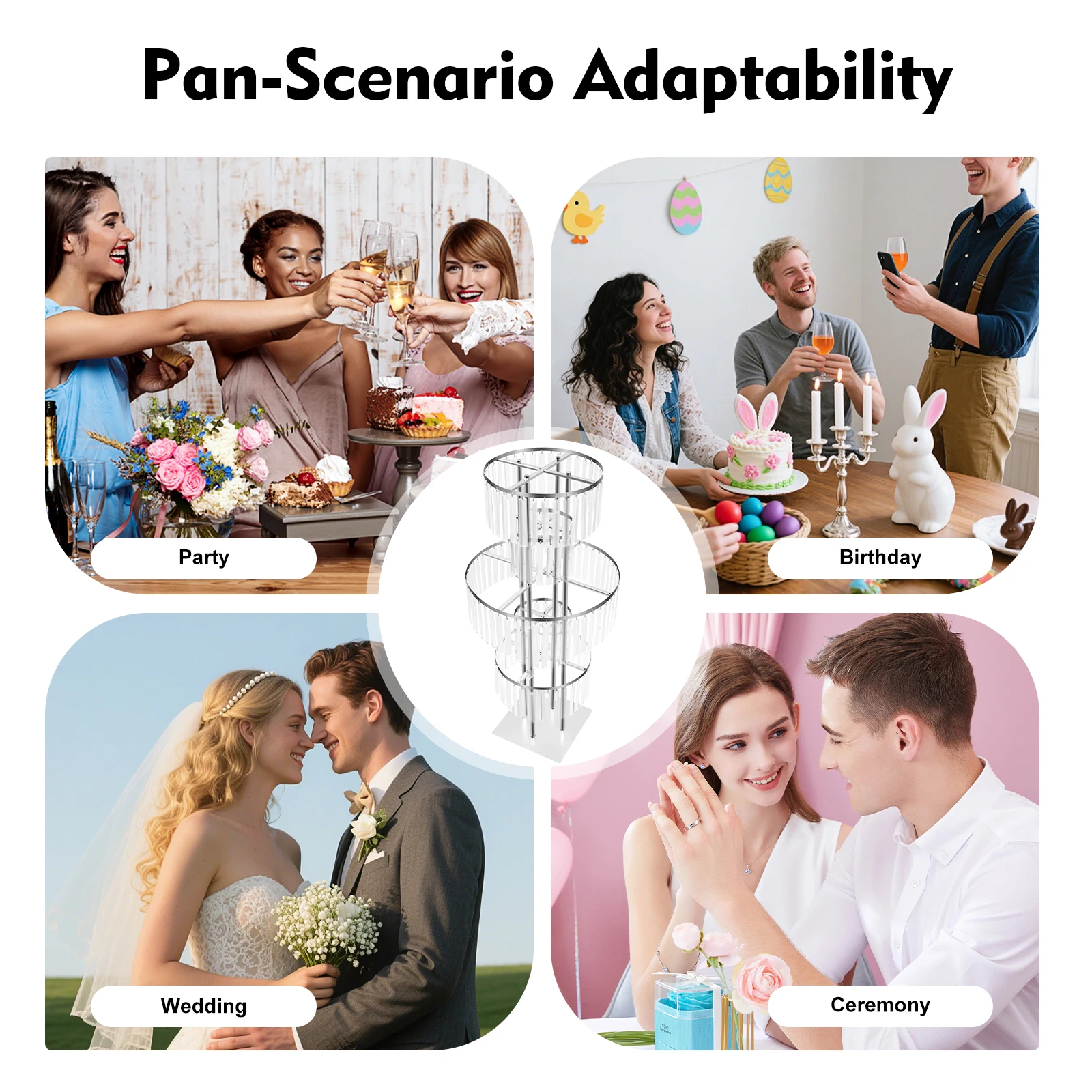 5 Tiers Crystal Flower Stand Gold/Silver 43.3 Inch Height Display Rack Aisle Guide Table Decoration Wedding Centerpiece Stand for Party Birthday Coffee Shop