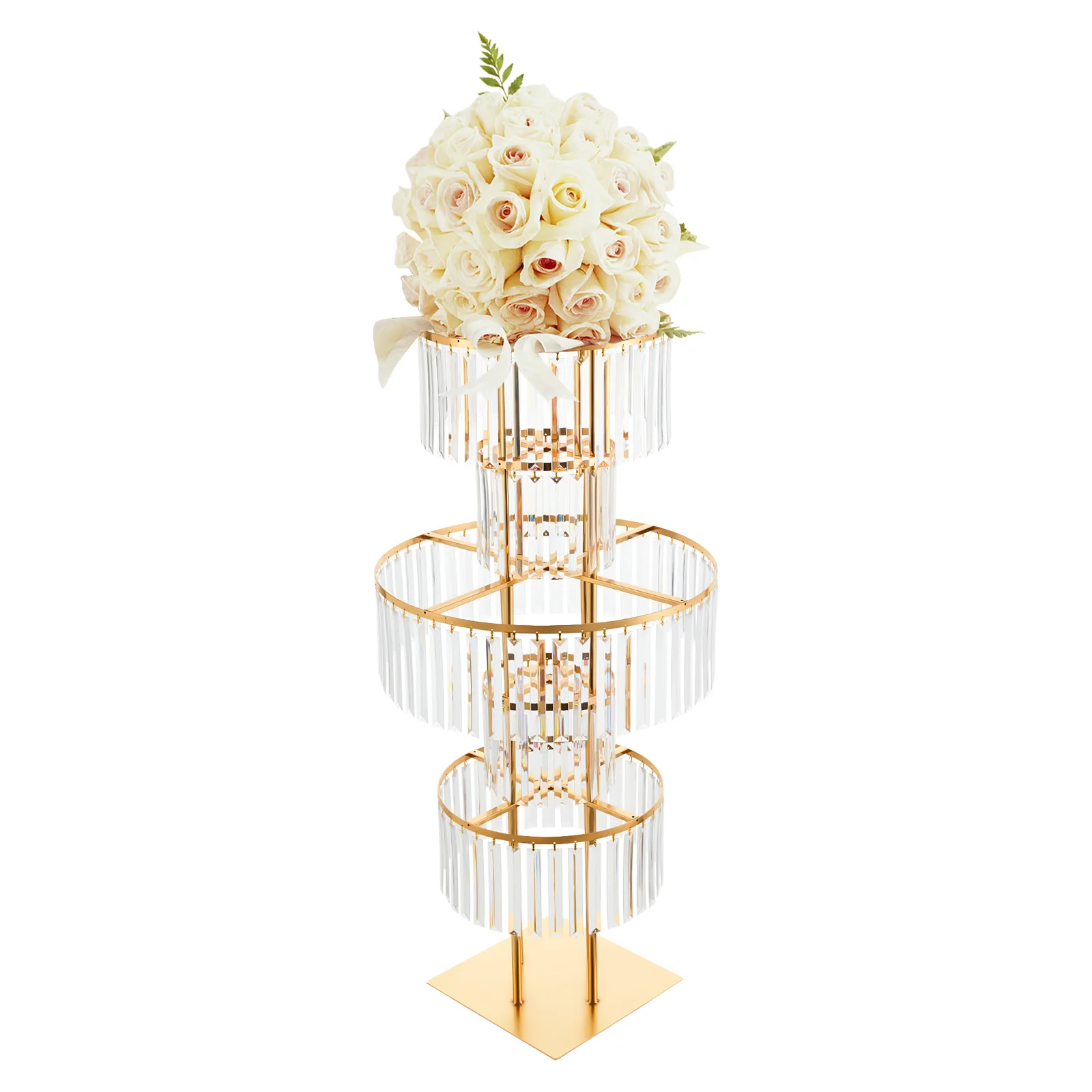 5 Tiers Crystal Flower Stand Gold/Silver 43.3 Inch Height Display Rack Aisle Guide Table Decoration Wedding Centerpiece Stand for Party Birthday Coffee Shop