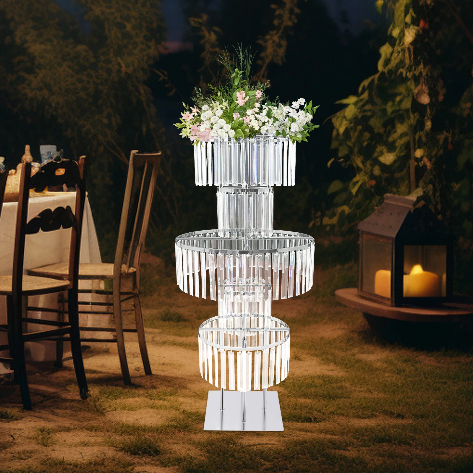 5 Tiers Crystal Flower Stand Gold/Silver 43.3 Inch Height Display Rack Aisle Guide Table Decoration Wedding Centerpiece Stand for Party Birthday Coffee Shop