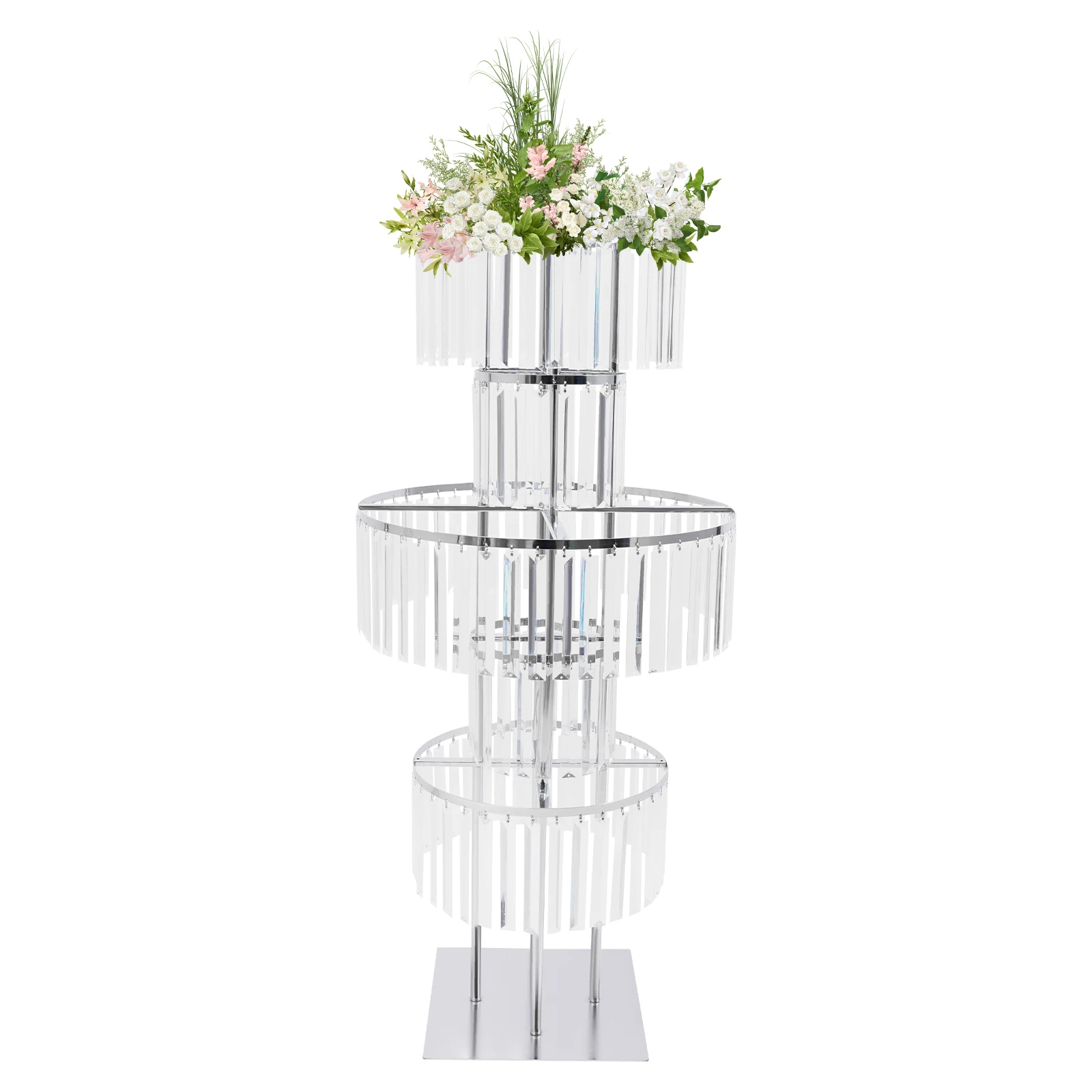 5 Tiers Crystal Flower Stand Gold/Silver 43.3 Inch Height Display Rack Aisle Guide Table Decoration Wedding Centerpiece Stand for Party Birthday Coffee Shop