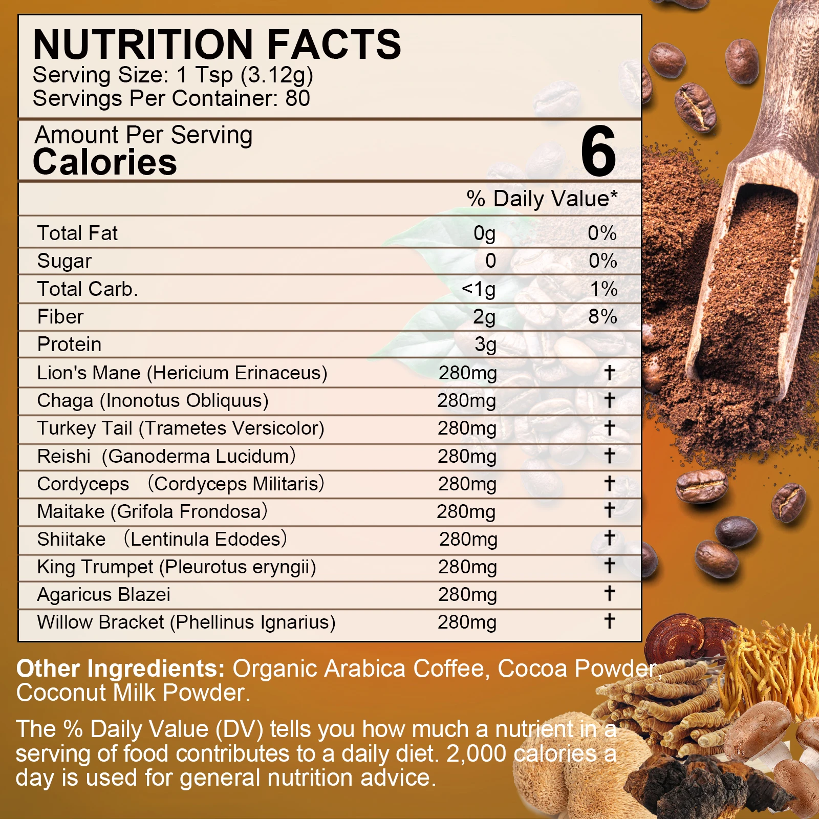 BWEORTHS 70/120/250G Mushroom Coffee Mixed Reishi&Lion's Mane Mushrooms Support Immunity&Focus Health Boost Memory NO-GMO