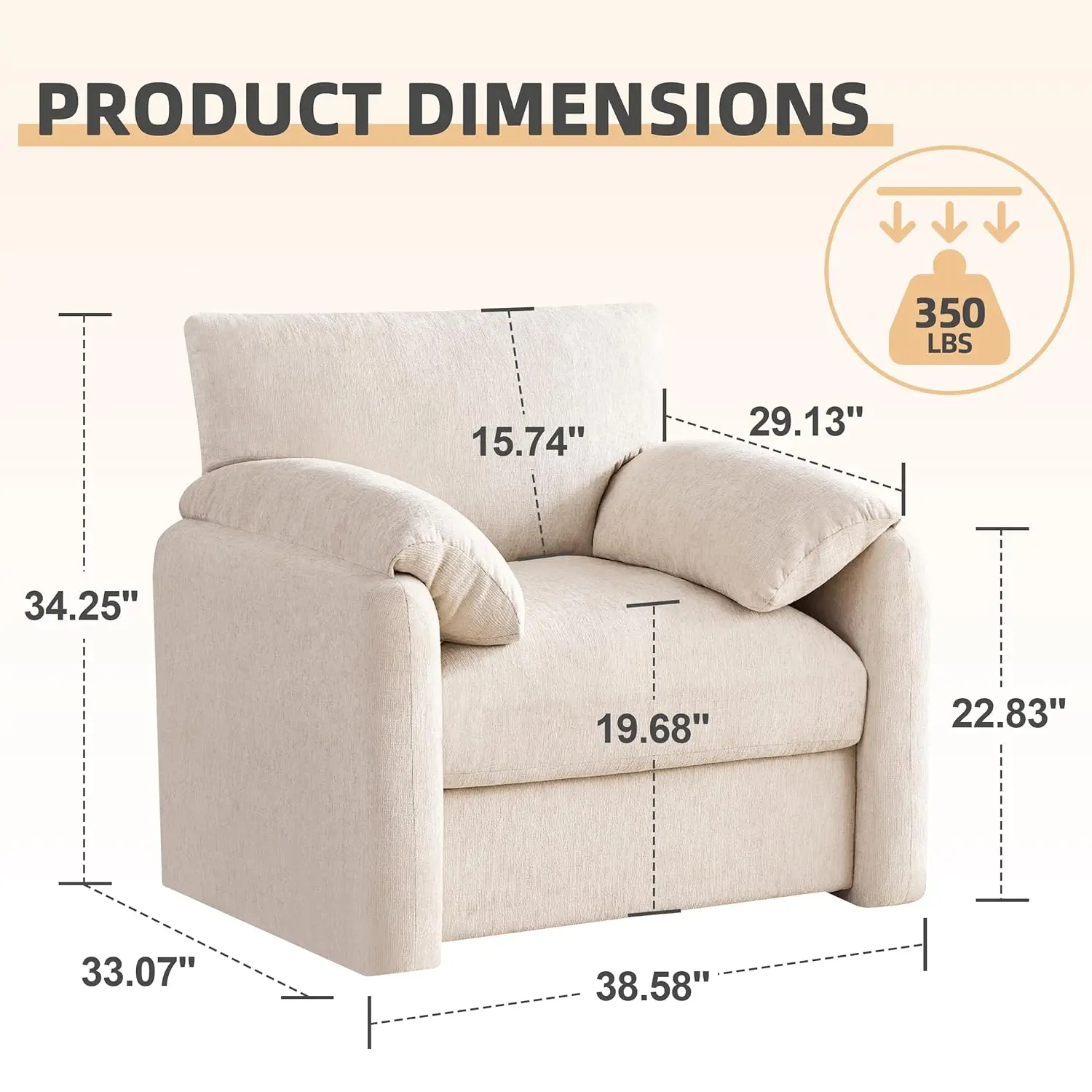 Chenille Oversized Armchair, 38.6" Wide Accent Chairs for Living Room & Bedroom Modern Lounge Chair, Customized