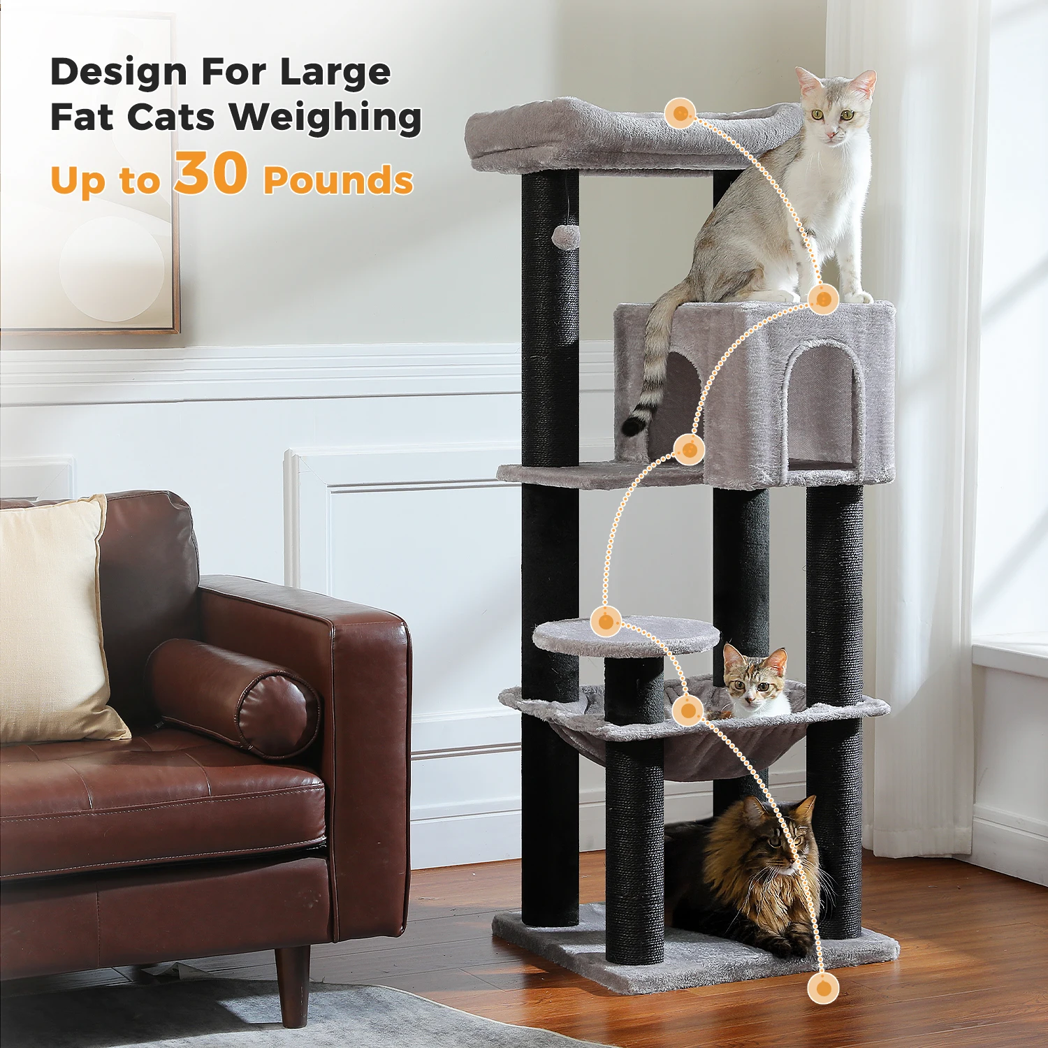 Large Cat Tree with Thick Scratching Posts Large Condo Hammock Heavy Duty Cat Tower for Big Adult Cats Plush Cat Furniture Toys