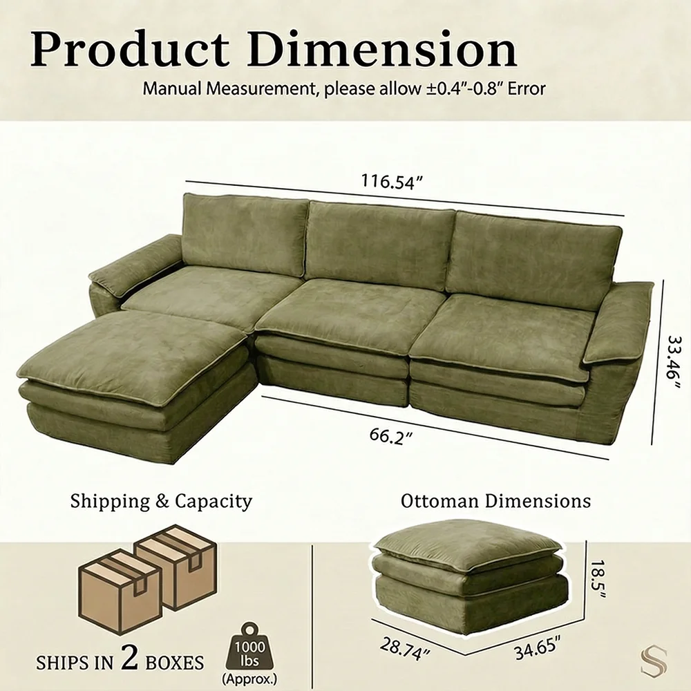 Modern Cloud Modular Sofa Set, Soft Thick Memory Foam, Frameless Couch with Pillows, Easy Assembly for Living Room Bedroom