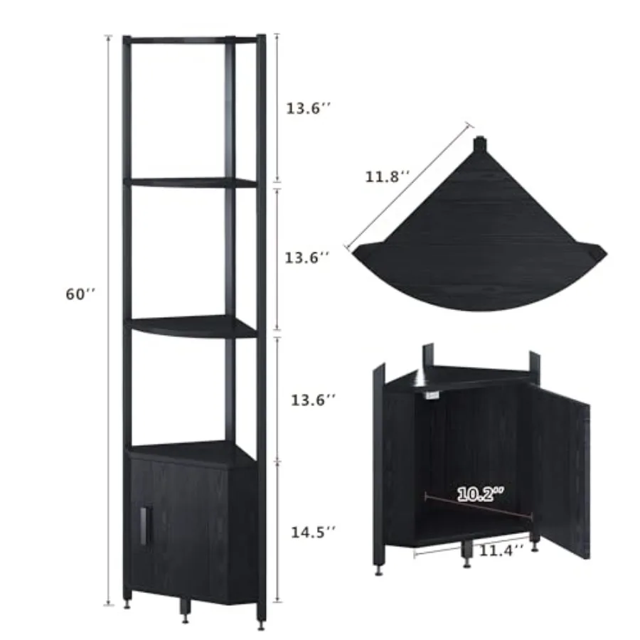 Corner Shelf with Storage LED Lights 6-Tier Corner Bookshelf 66'' Organizer Book Shelf Shelves Steel Frame Display Stand with L