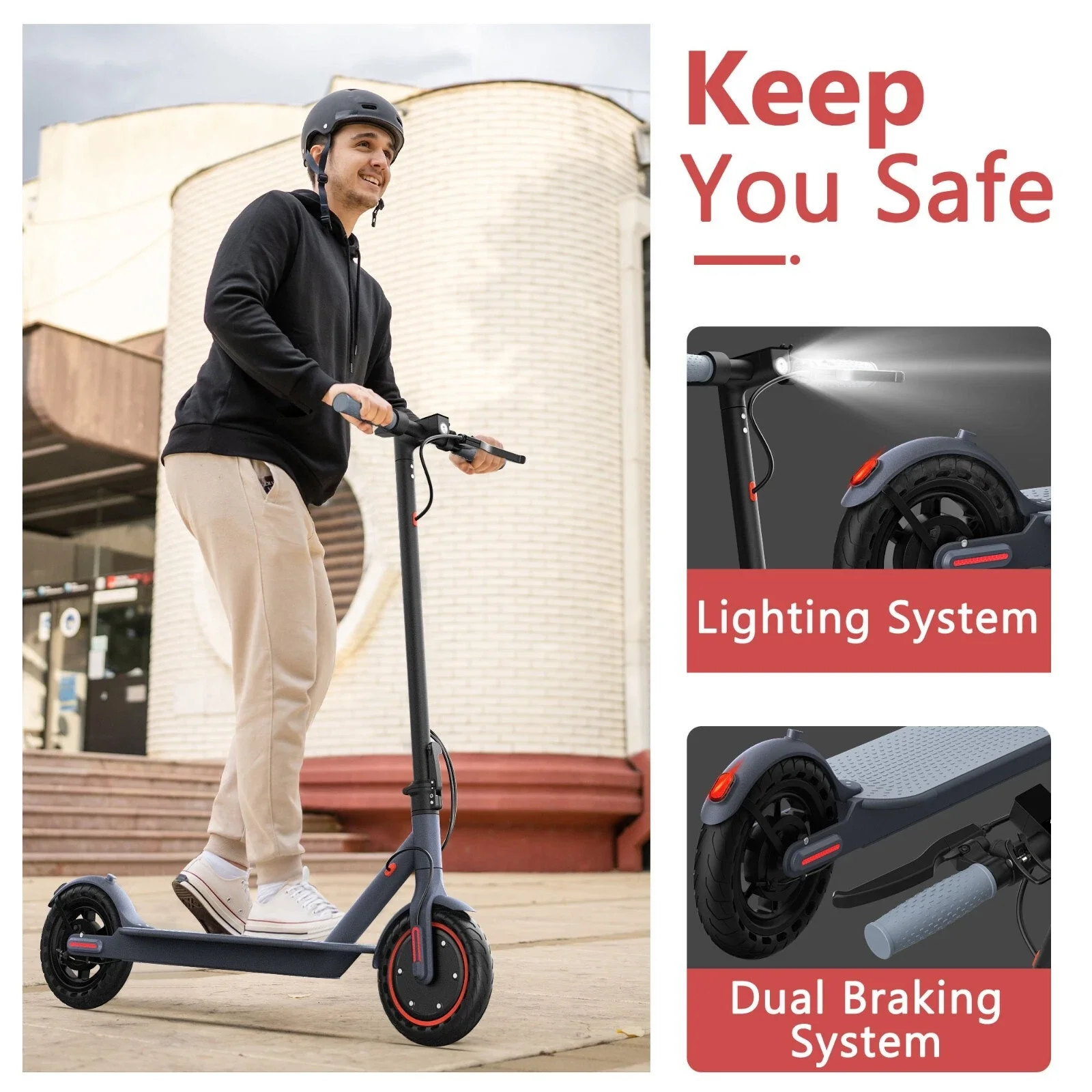 LADPED LP80 Electric Scooter 19mph Speed Shock-Absorbing Anti-Skid 8.5-Inch Folding Waterproof Scooter for Urban Commuting