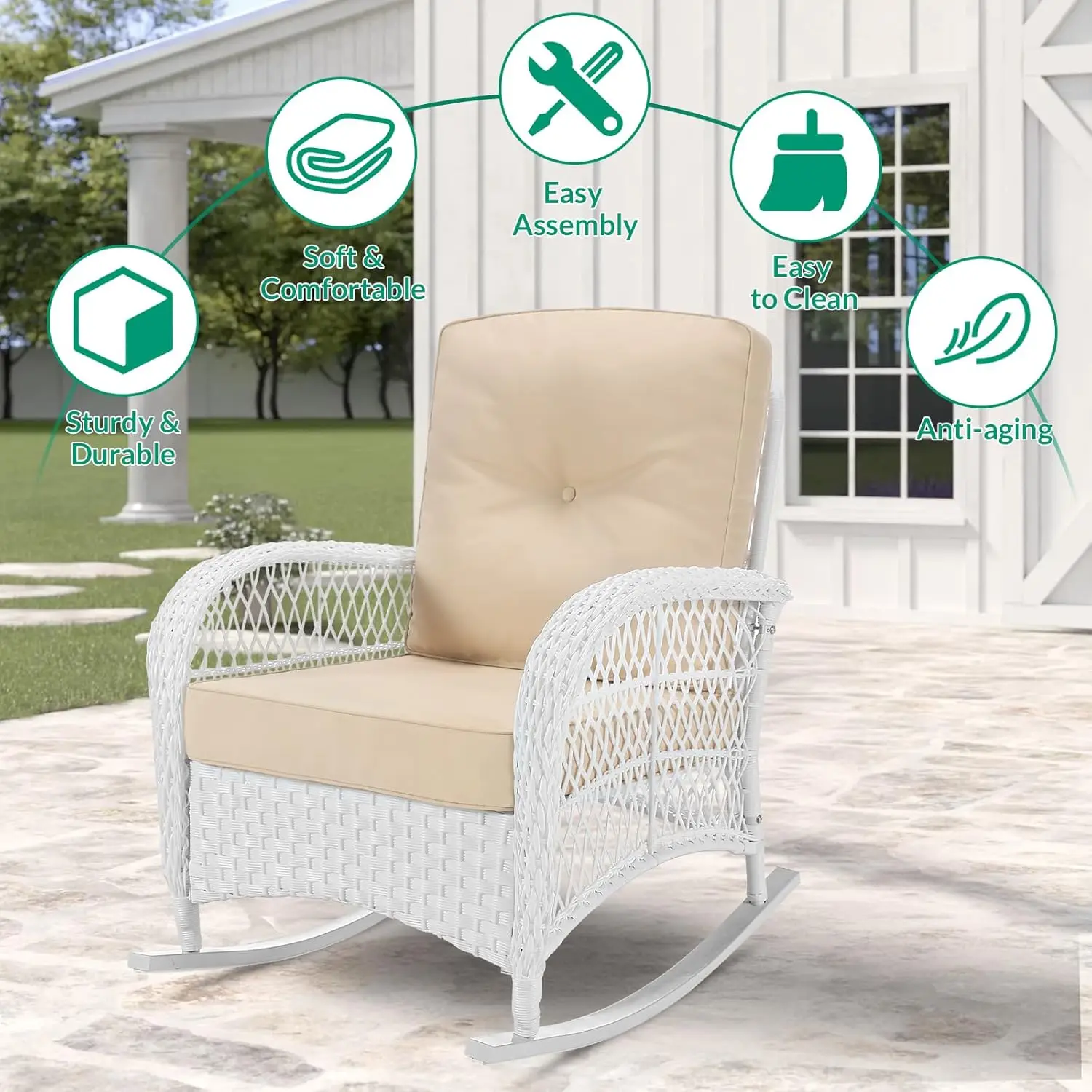 3-Piece Outdoor Conversation Bistro Set, Patio Wicker Rocking Chairs Rattan Furniture Sets w/ 2 Rattan Chairs,, Customized