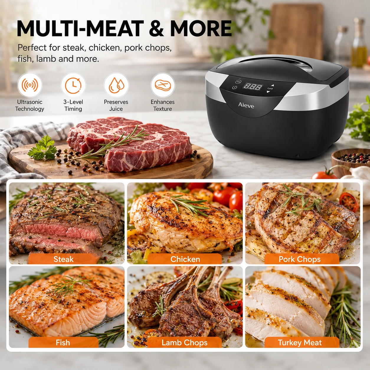 Ultrasonic Meat Tenderizer Automatic Steak Tenderizer Tool Sous Vide Cooking Machine Precision Cooker for Beef Chicken Turkey Fish Pork, Electric Meat Tenderizing Kitchen Appliance with Smart Control for Juicy Tender Meals