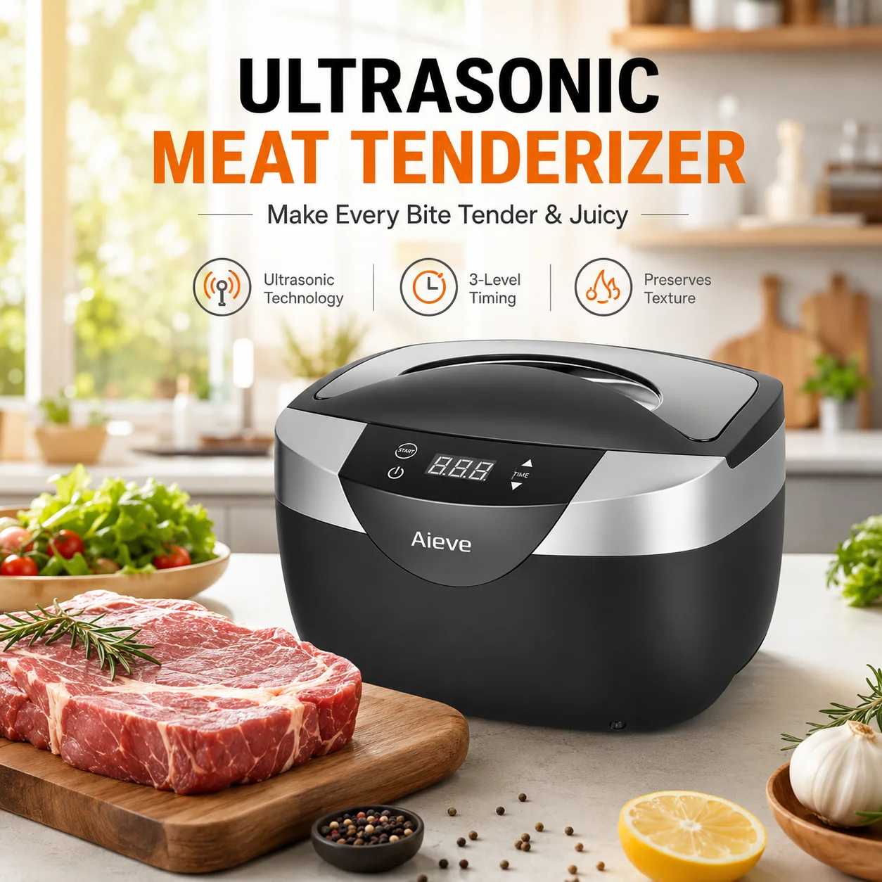 Ultrasonic Meat Tenderizer Automatic Steak Tenderizer Tool Sous Vide Cooking Machine Precision Cooker for Beef Chicken Turkey Fish Pork, Electric Meat Tenderizing Kitchen Appliance with Smart Control for Juicy Tender Meals