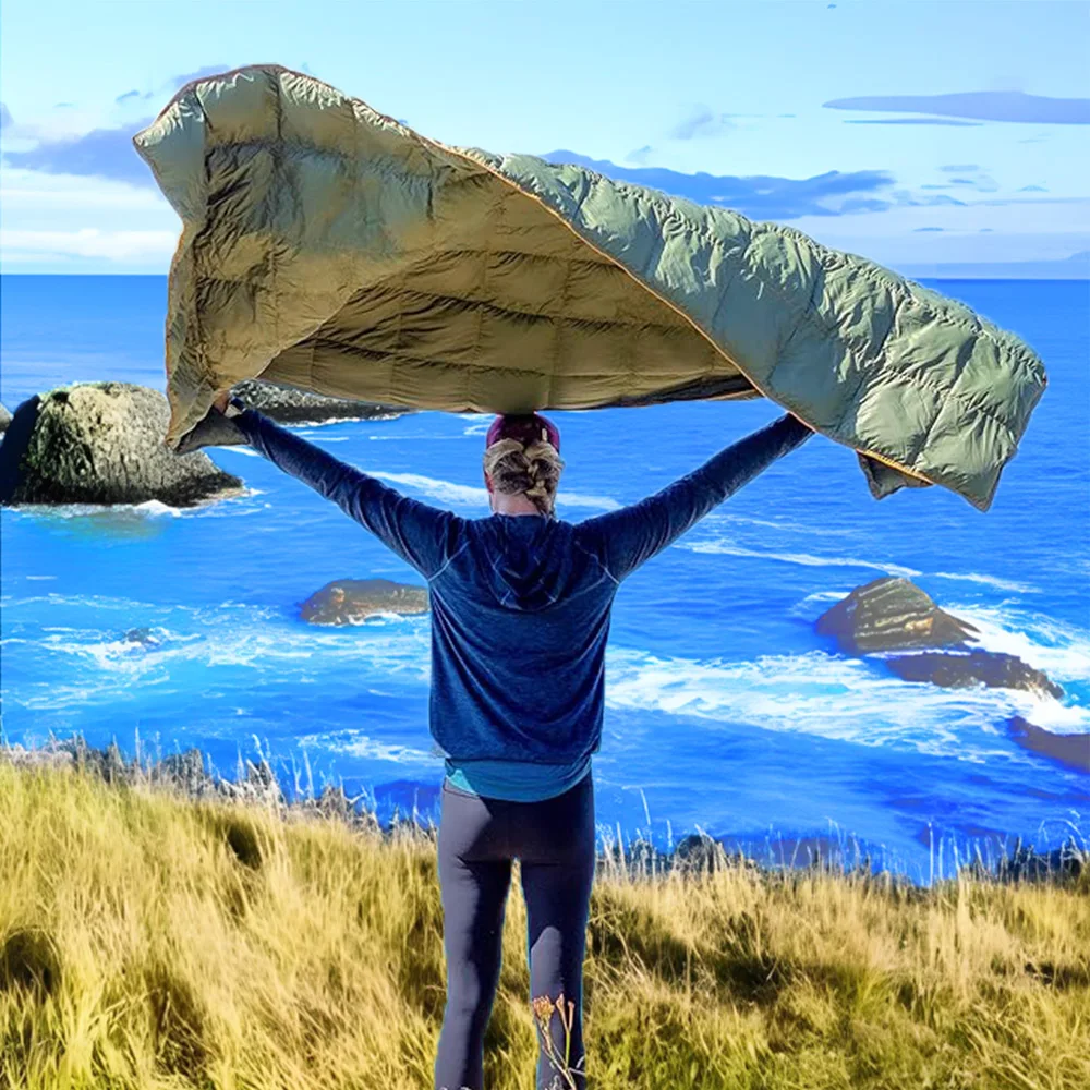 Outdoor Puffy Camping Blanket, Lightweight Down Alternative Puffy Camping Large Ultra Warm Hammock Top Quilt Waterproof Blanket for Traveling Picnic Beach Party Cold Weather
