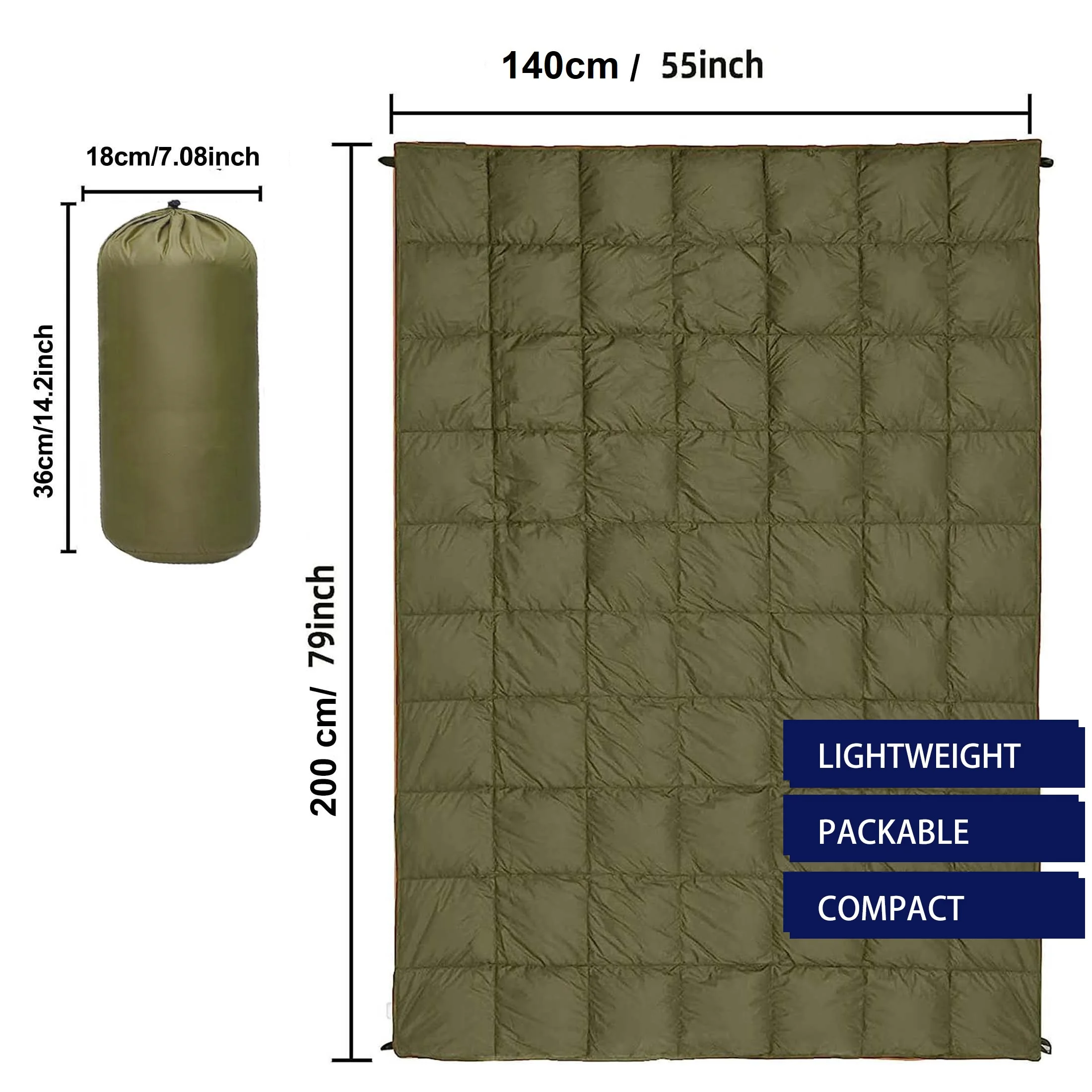 Outdoor Puffy Camping Blanket, Lightweight Down Alternative Puffy Camping Large Ultra Warm Hammock Top Quilt Waterproof Blanket for Traveling Picnic Beach Party Cold Weather