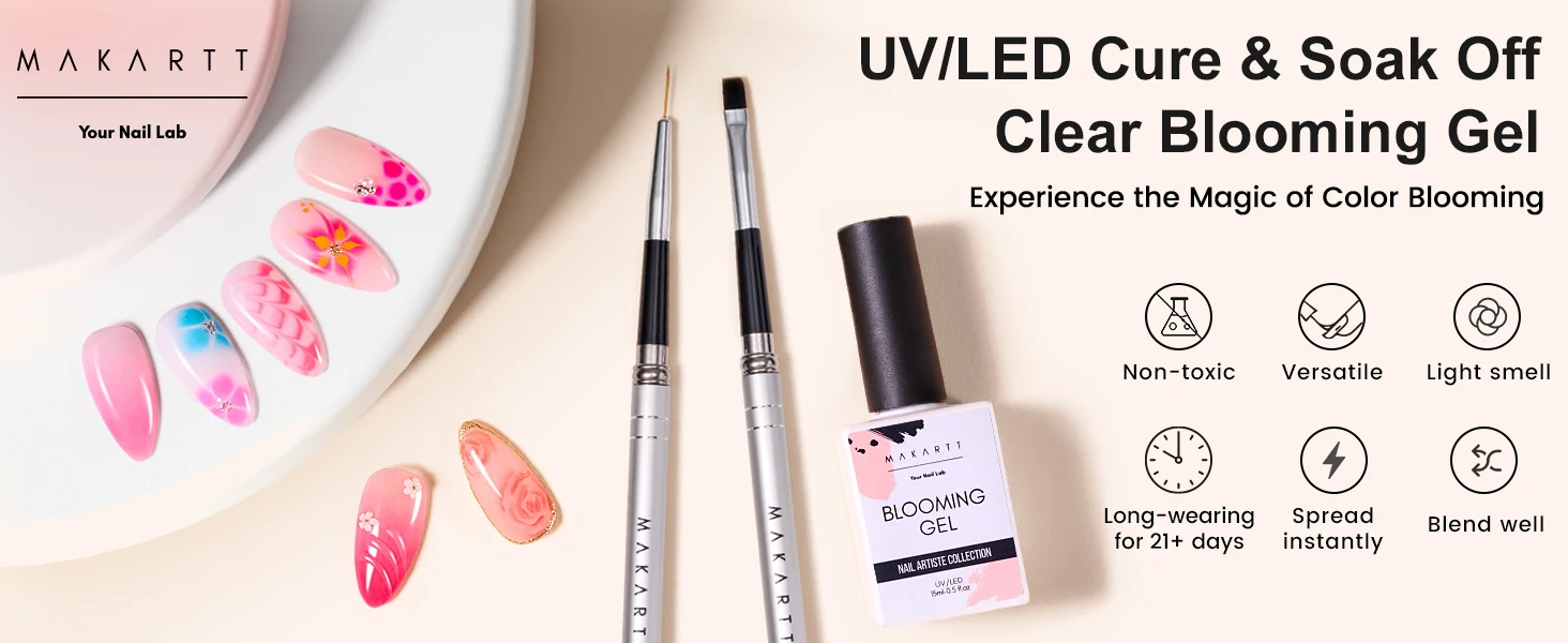 Makartt Blooming Gel Polish Clear UV LED Soak Off Nail Gel With Brush For Marble Watercolor Nail Art Painting DIY Manicure Gift