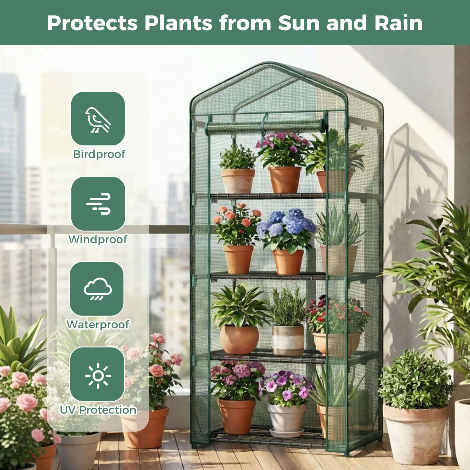 JHK Mini 30 IN Greenhouse for Outside Indoor Use Portable Green House Multi-Tier Plant Growing Rack with PE Cover for Outdoor