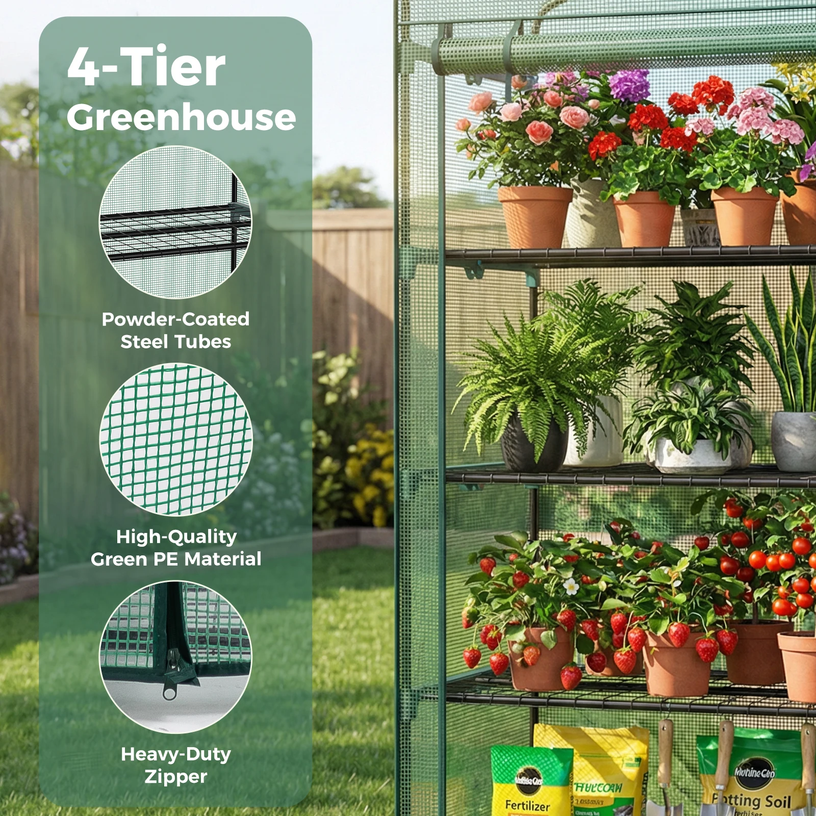 JHK Mini 30 IN Greenhouse for Outside Indoor Use Portable Green House Multi-Tier Plant Growing Rack with PE Cover for Outdoor