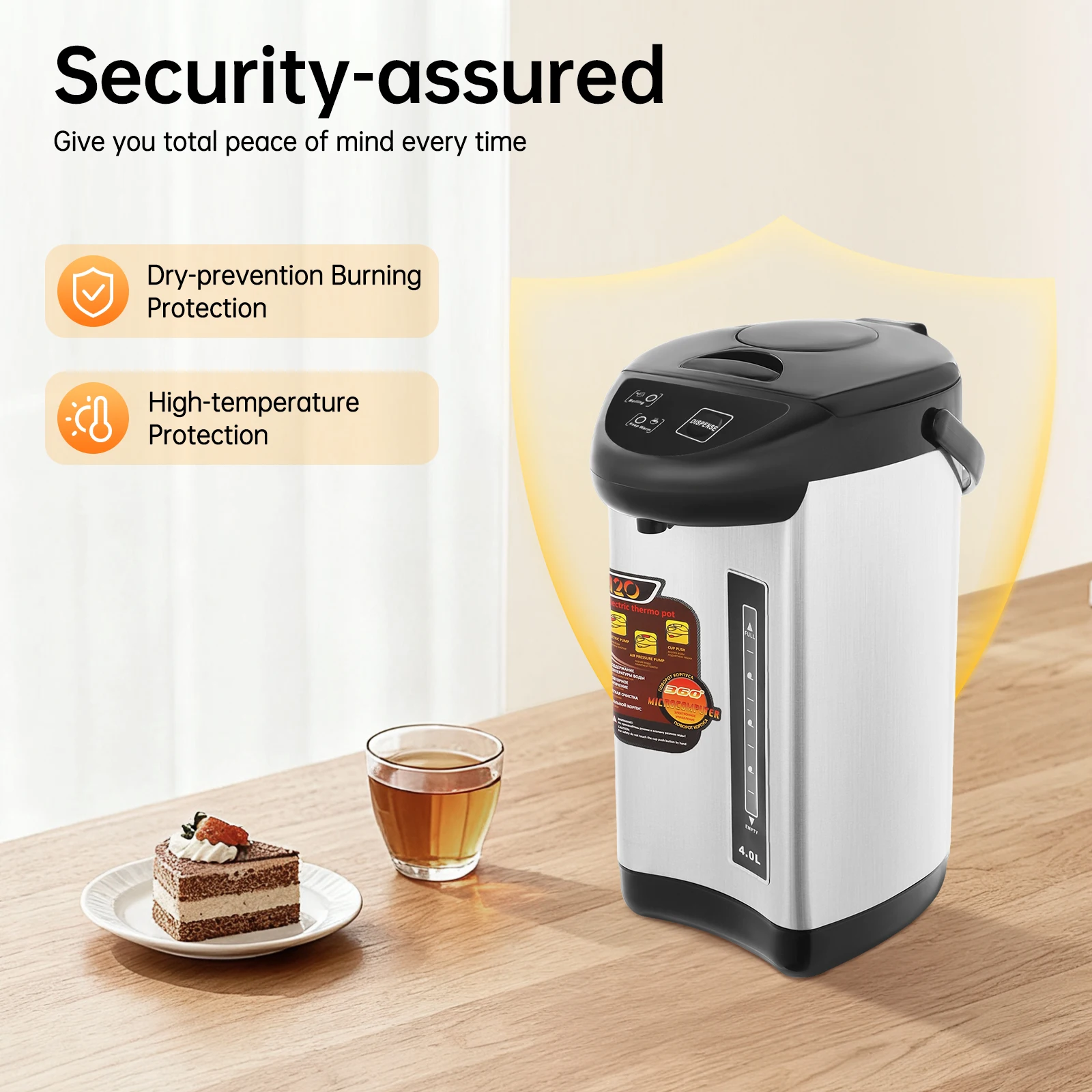 Electric Kettle, 4L 110V Stainless Steel Electric Water Boiler Kettle with 750W Fast Heating, 24-Hour Keep Warm