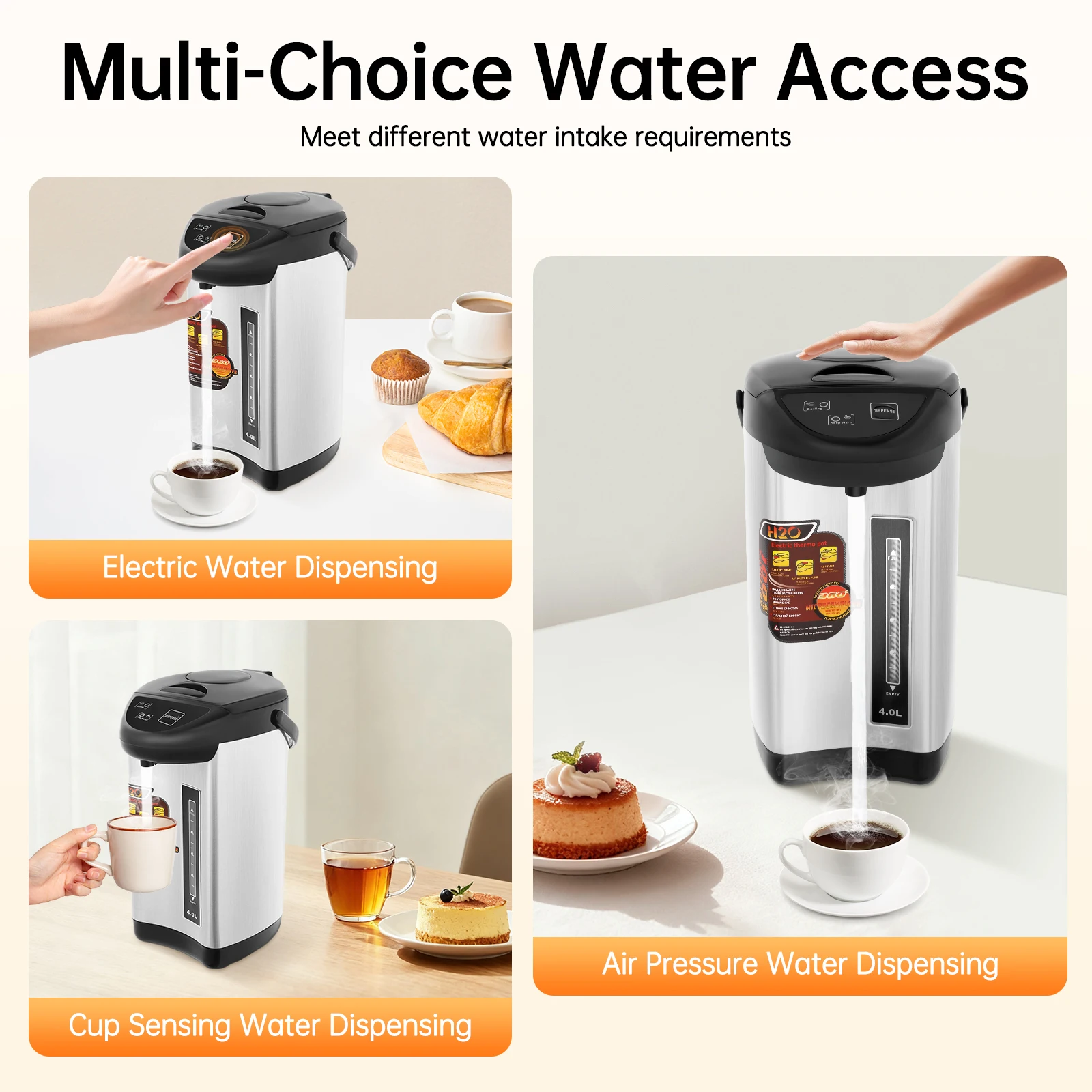 Electric Kettle, 4L 110V Stainless Steel Electric Water Boiler Kettle with 750W Fast Heating, 24-Hour Keep Warm
