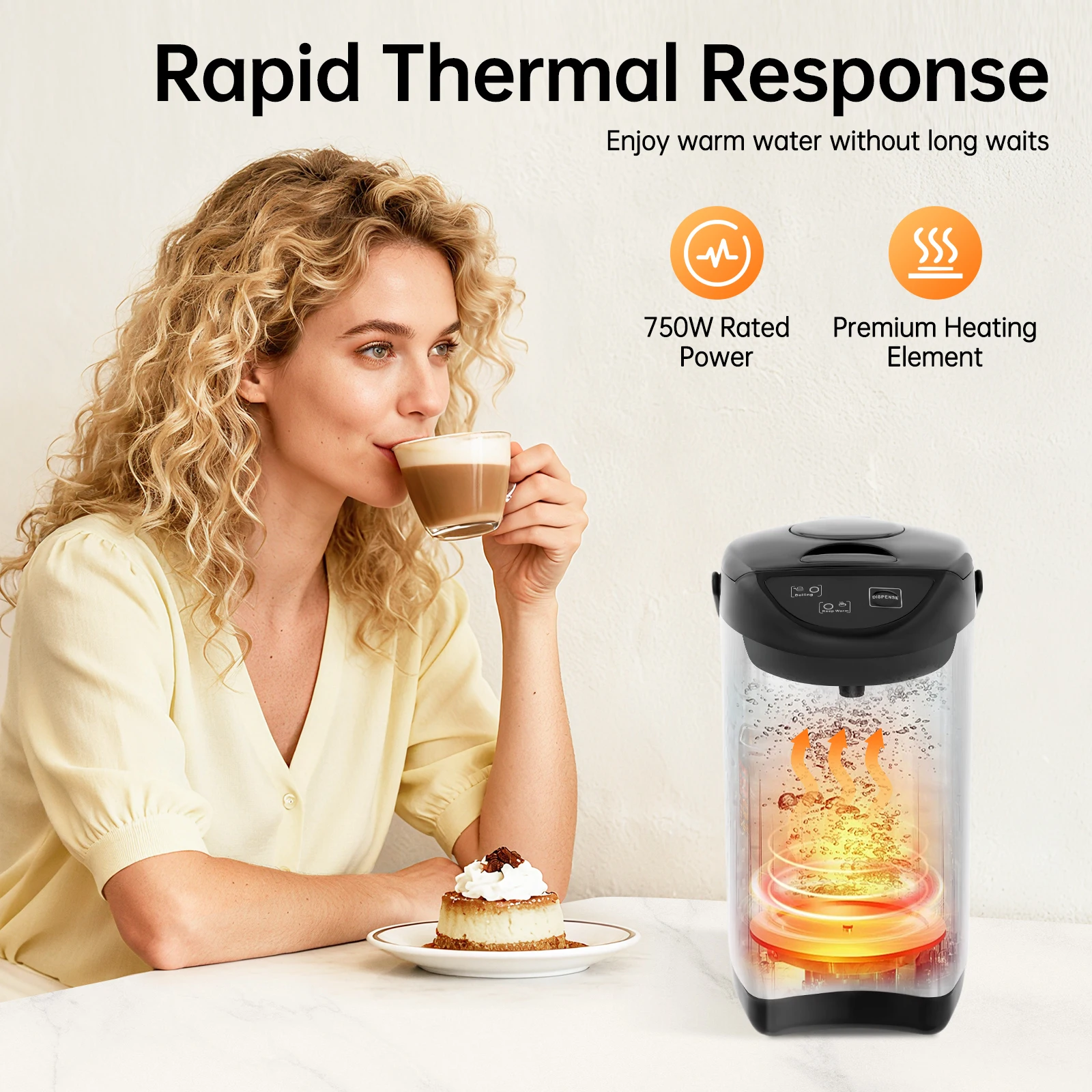 Electric Kettle, 4L 110V Stainless Steel Electric Water Boiler Kettle with 750W Fast Heating, 24-Hour Keep Warm