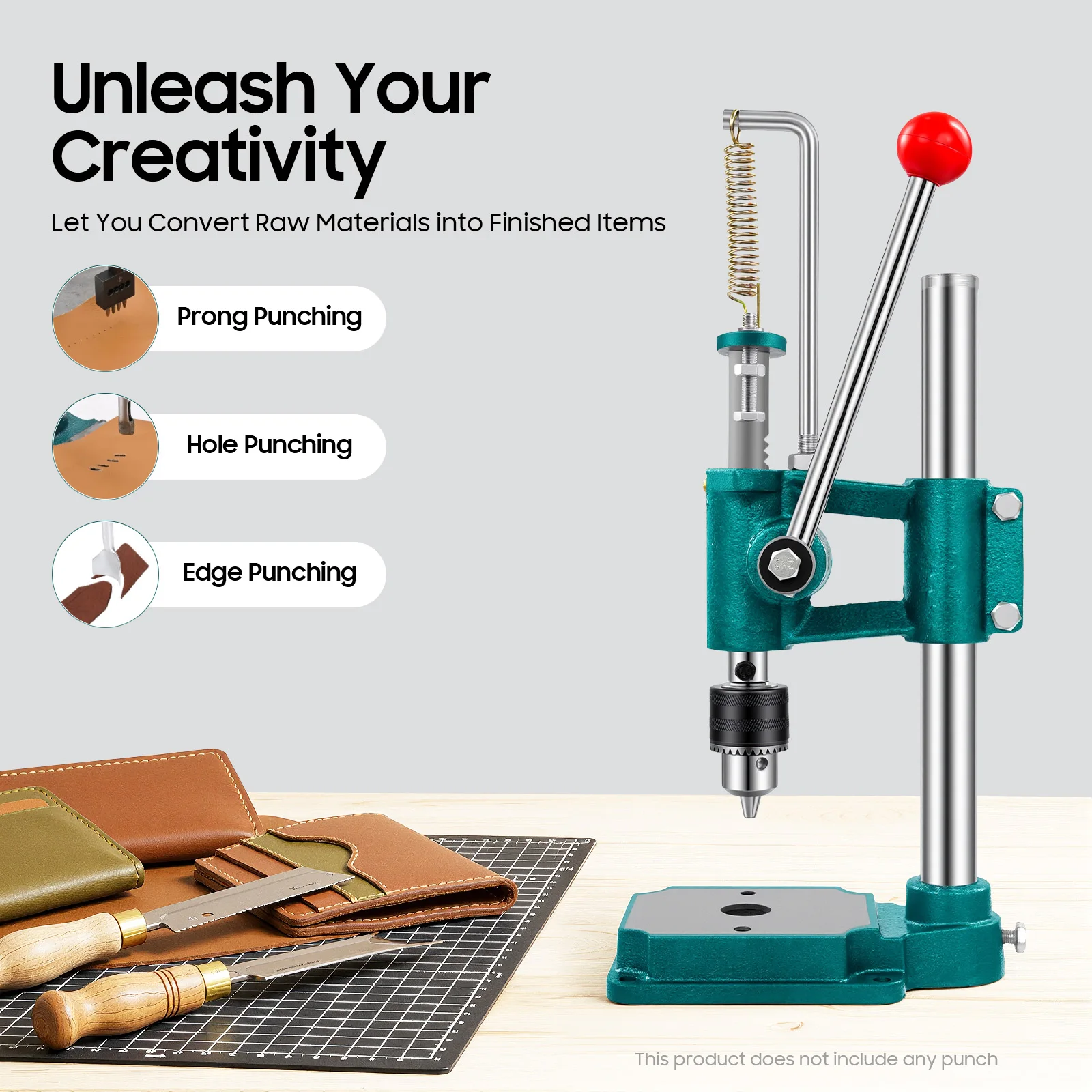 Manual Press Puncher Leather Hole Puncher DIY Adjustable Punching Machine for Wallet Handbag Belt Shoe