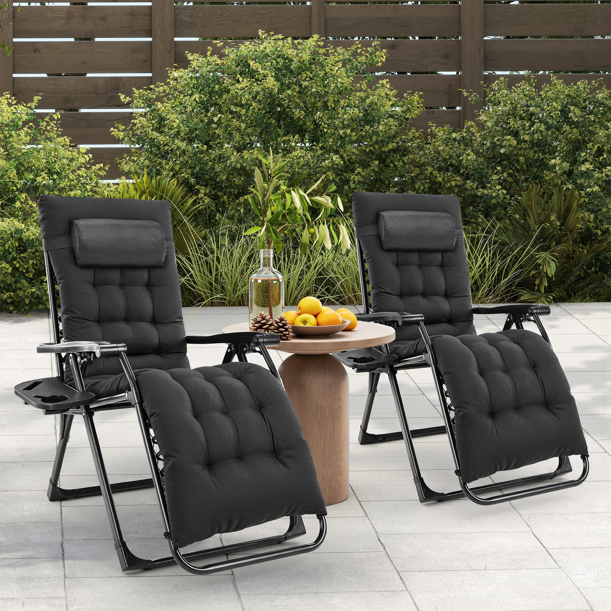 JHK Portable Zero Gravity Recliner Chairs Set of 2 Outdoor Garden Folding Lounge Chair with Cup Holder Trays Adjustable Pillow